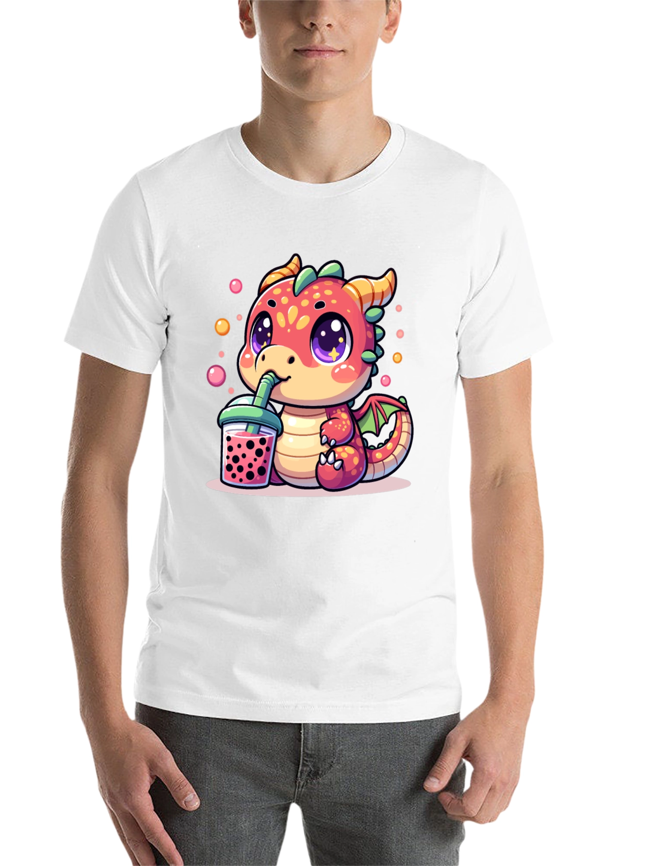 Black Cute Dragon Boba Tea T-Shirt view 14