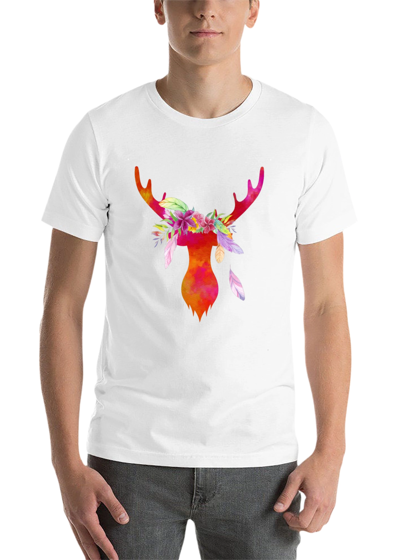 Black Watercolor Deer Antler Graphic T-Shirt view 14