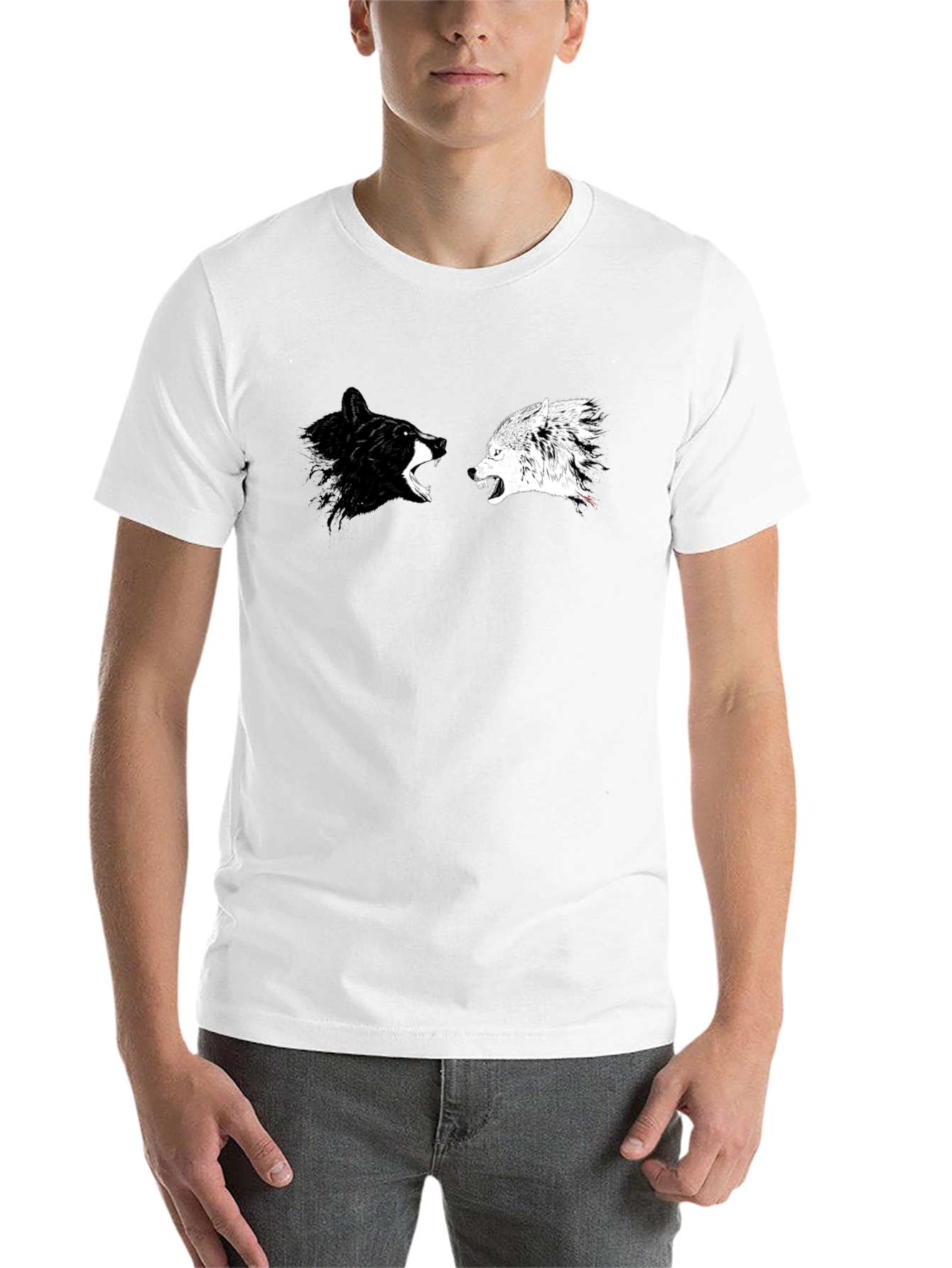 Black Yin Yang Wolves Graphic Tee - Black Cotton T-Shirt view 14