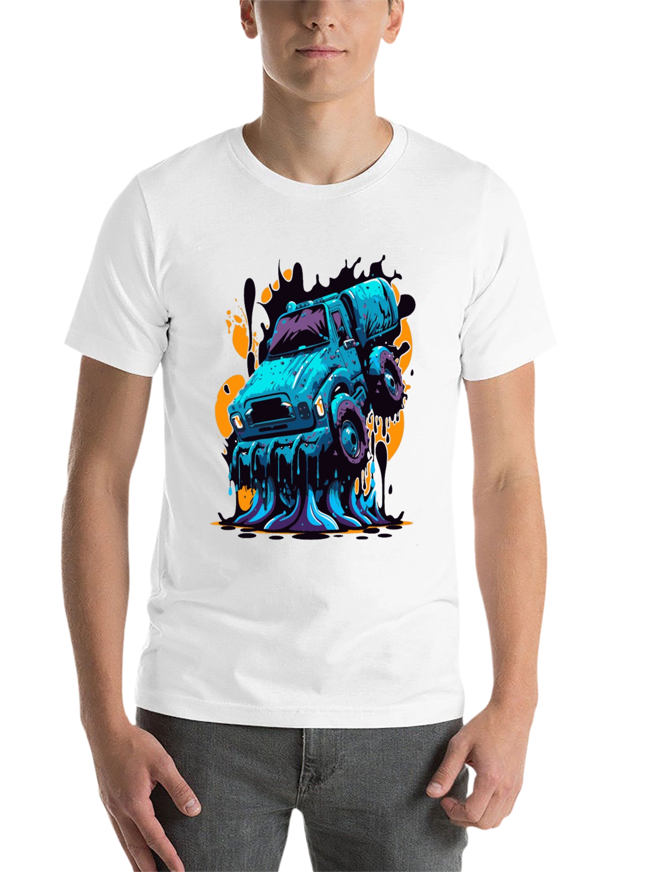 Black Men's Graphic Tee - Cartoon Truck Black T-Shirt view 14