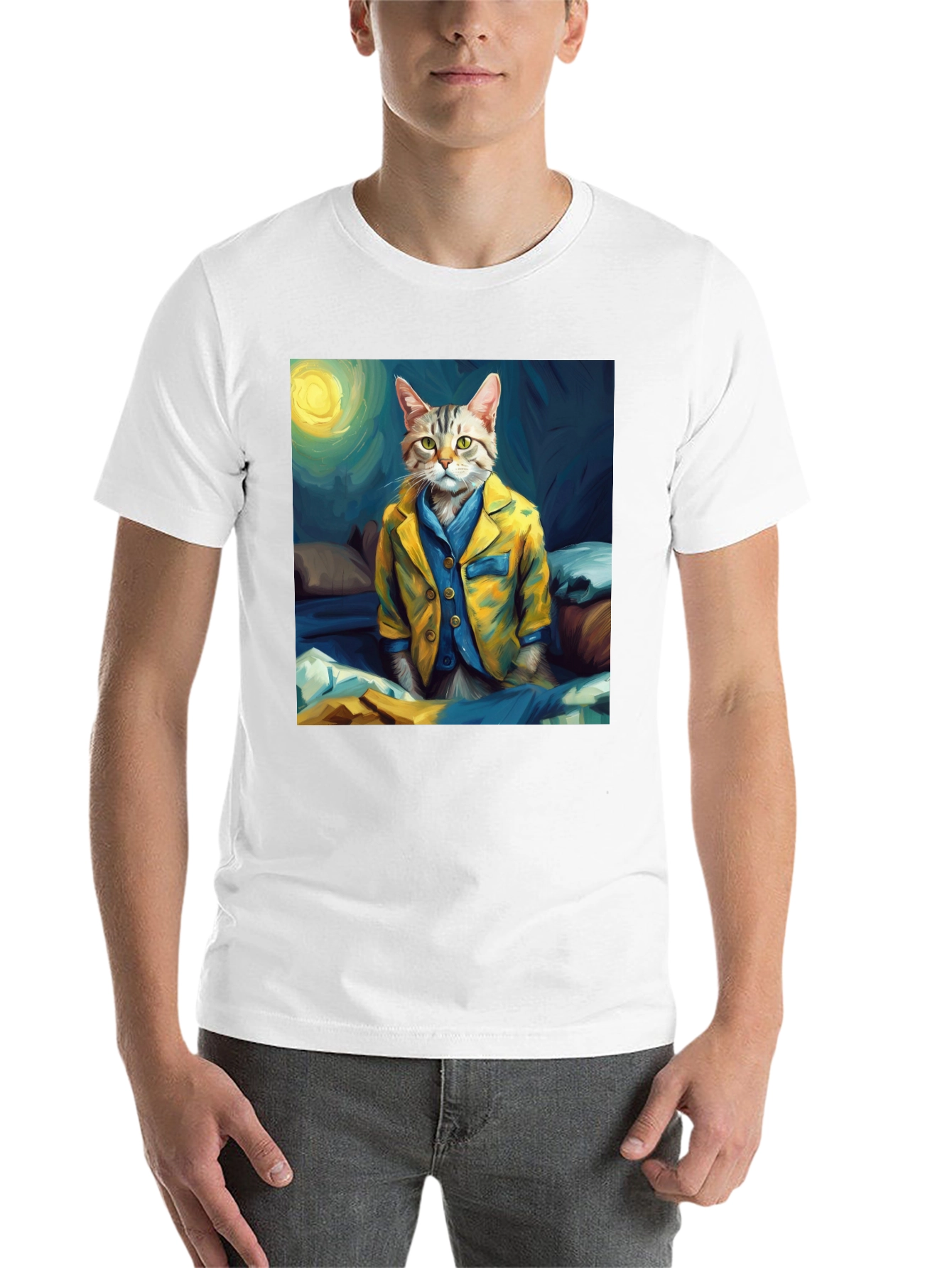 Black Cat in Pajamas T-Shirt - Artistic Animal Tee view 14