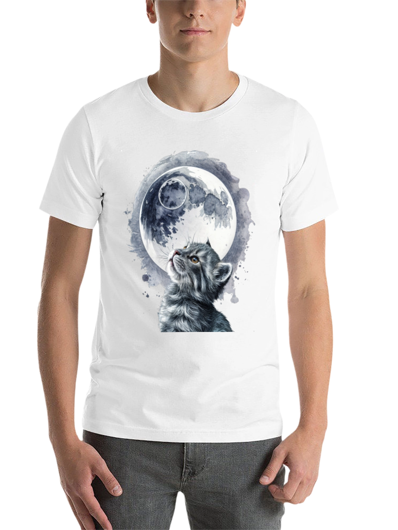 Black Cat & Moon Graphic T-Shirt - Unique Black Tee view 14