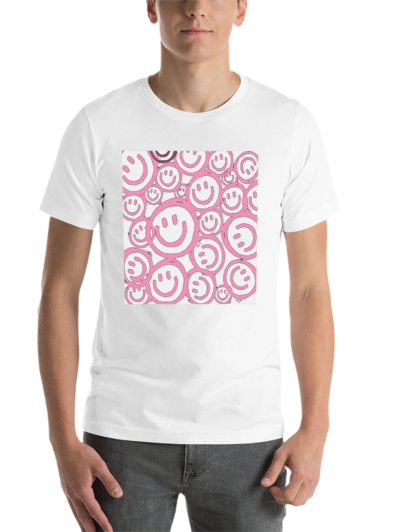 Black Pink Smiley Face Graphic Black T-Shirt view 14