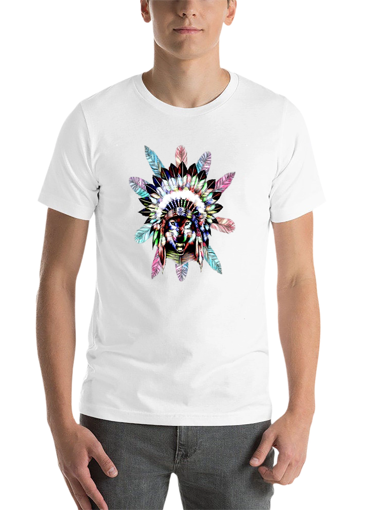 Black Wolf Headdress Graphic Black T-Shirt view 14