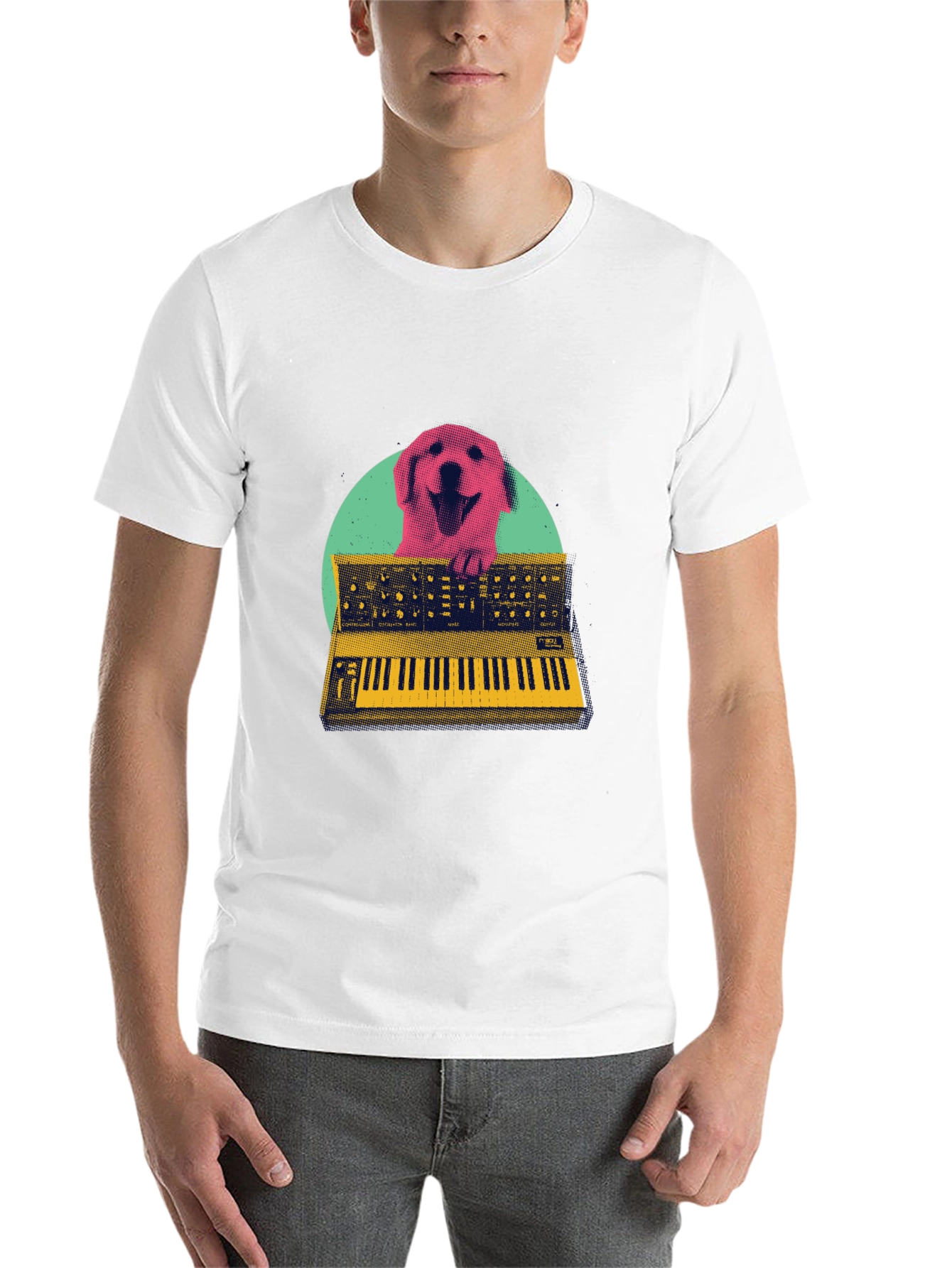 Black Retro Dog Synthesizer T-Shirt - Music Lover Tee view 14