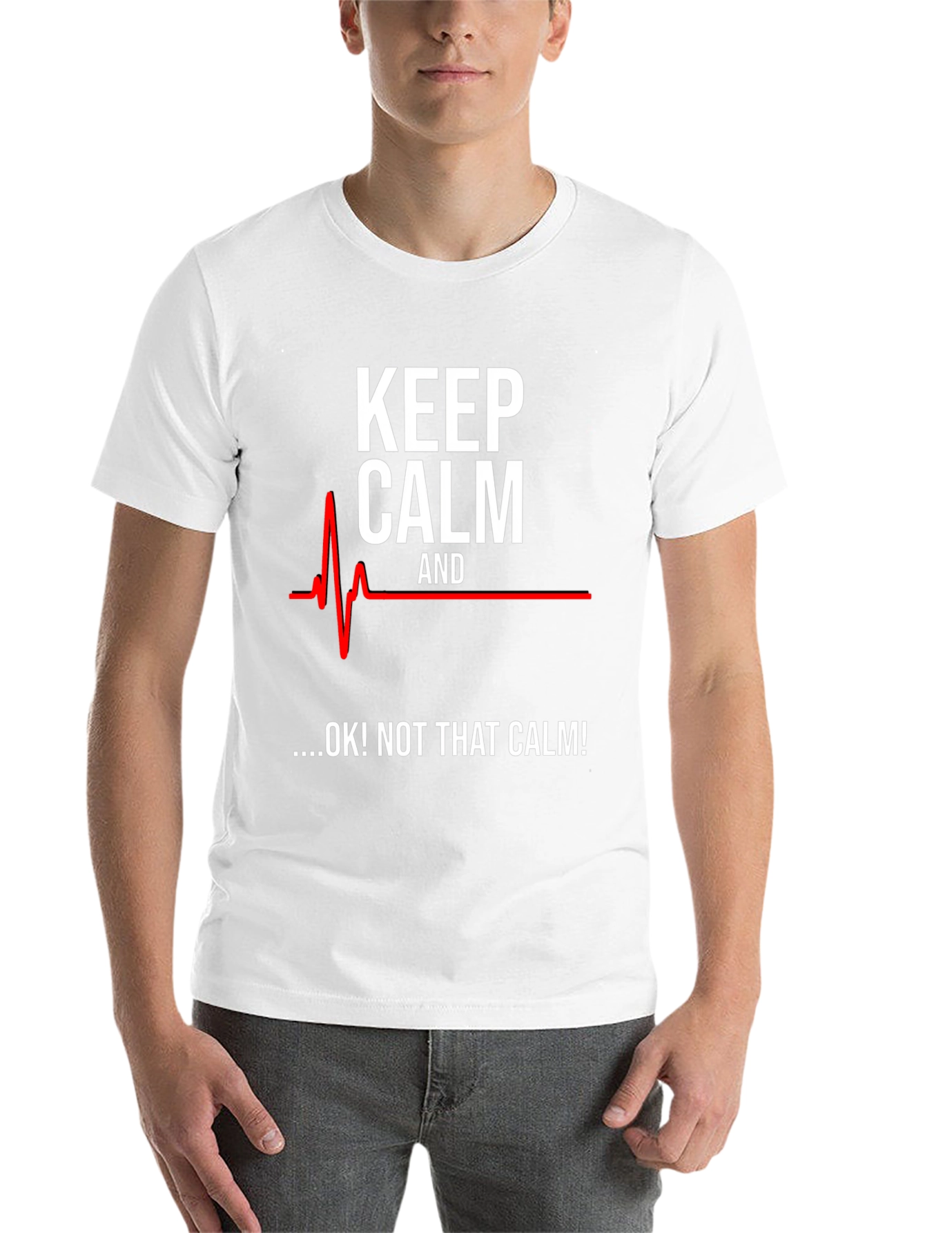 Black Keep Calm Funny ECG T-Shirt view 14