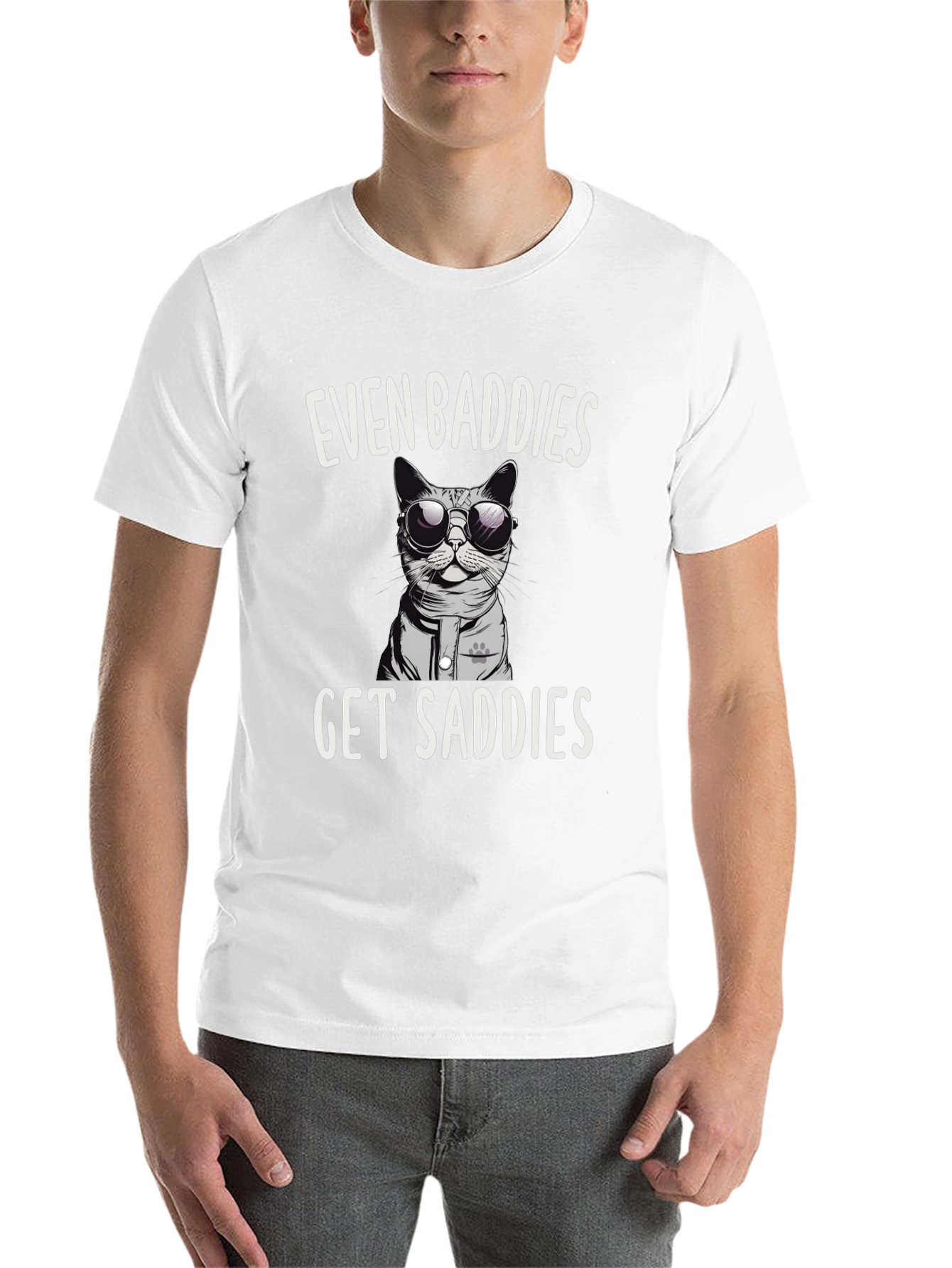 Black Even Baddies Get Saddies T-Shirt Funny Cat Tee view 14