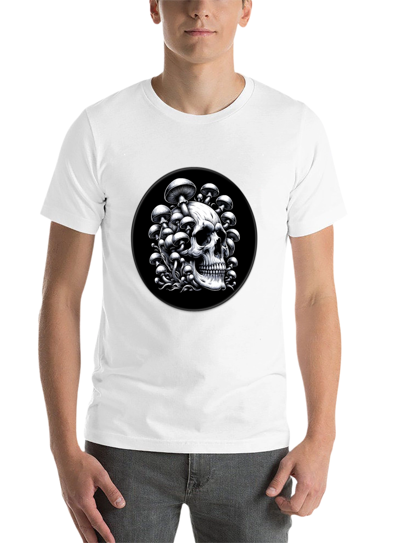 Black Skull & Mushroom Graphic Tee - Black view 14