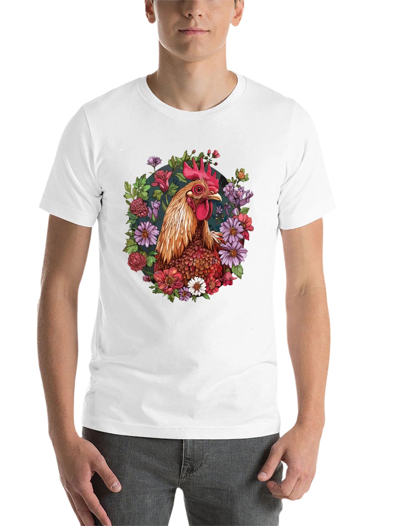 Black Rooster Floral T-Shirt - Unique Graphic Tee view 14