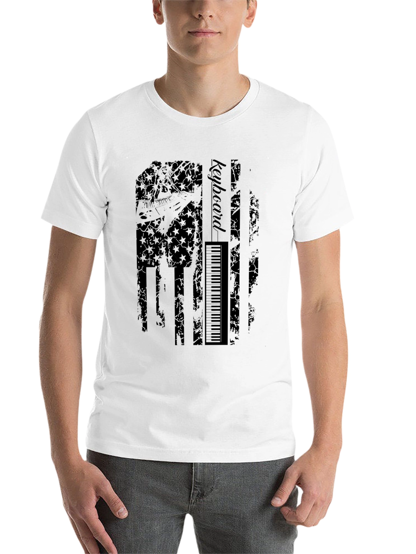 Black Keyboard American Flag Graphic T-Shirt view 14