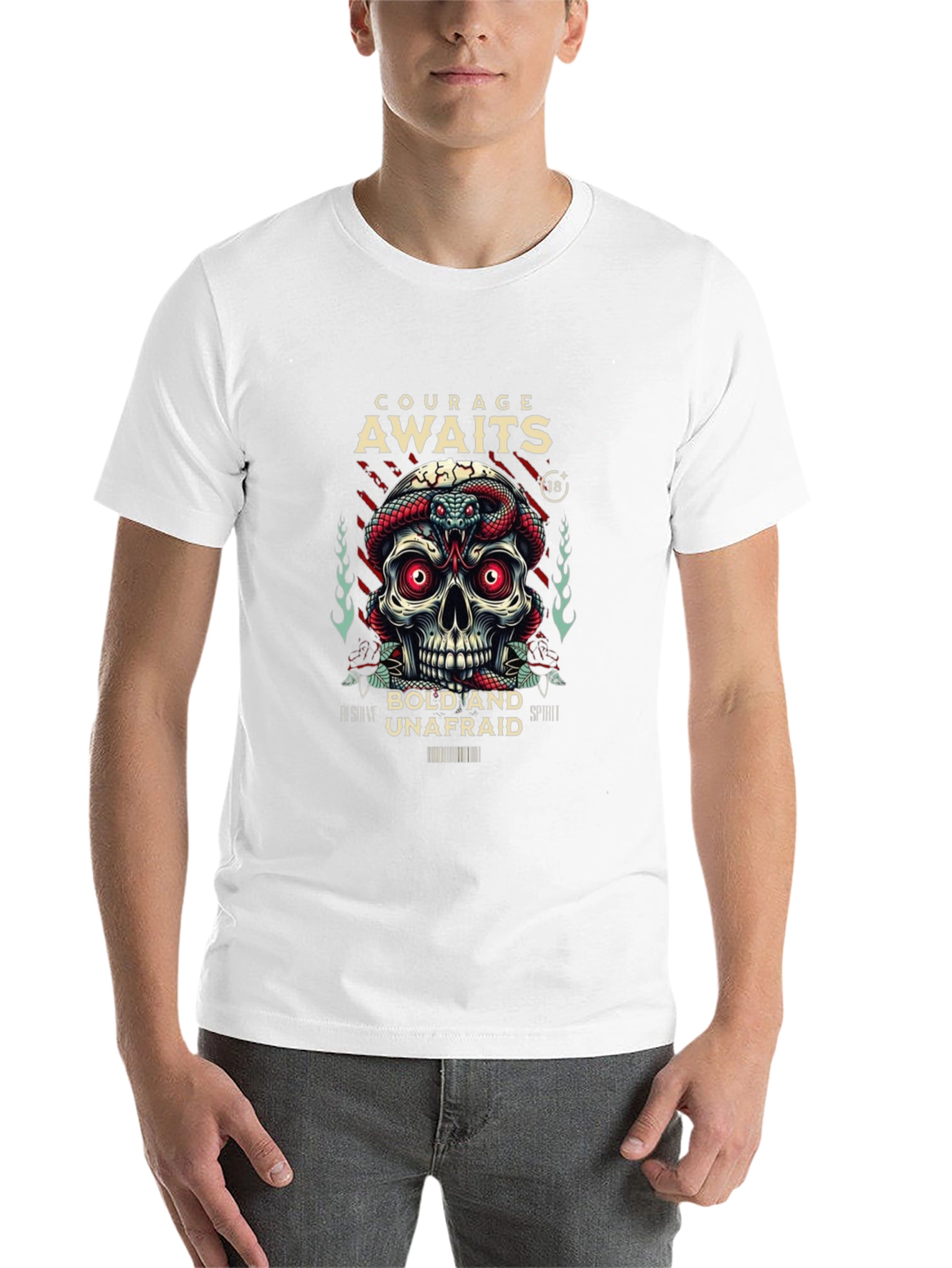 Black Courage Awaits Graphic Tee - Skull & Snake Design view 14