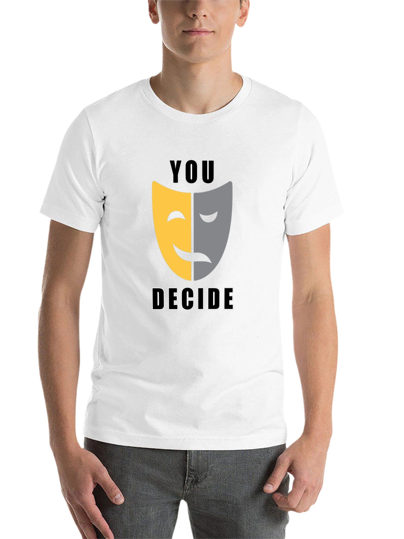 Black You Decide T-Shirt: Comedy Tragedy Mask Graphic Tee view 14