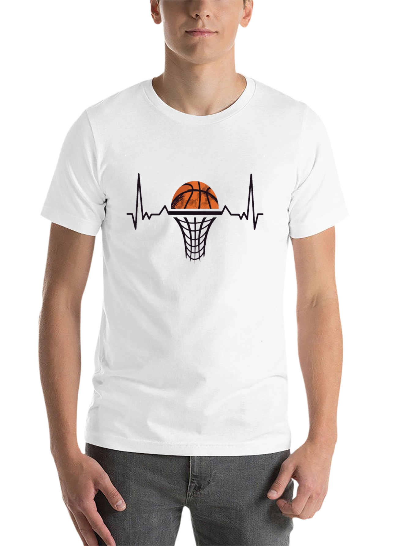 Black Basketball Heartbeat Graphic T-Shirt - Black view 14