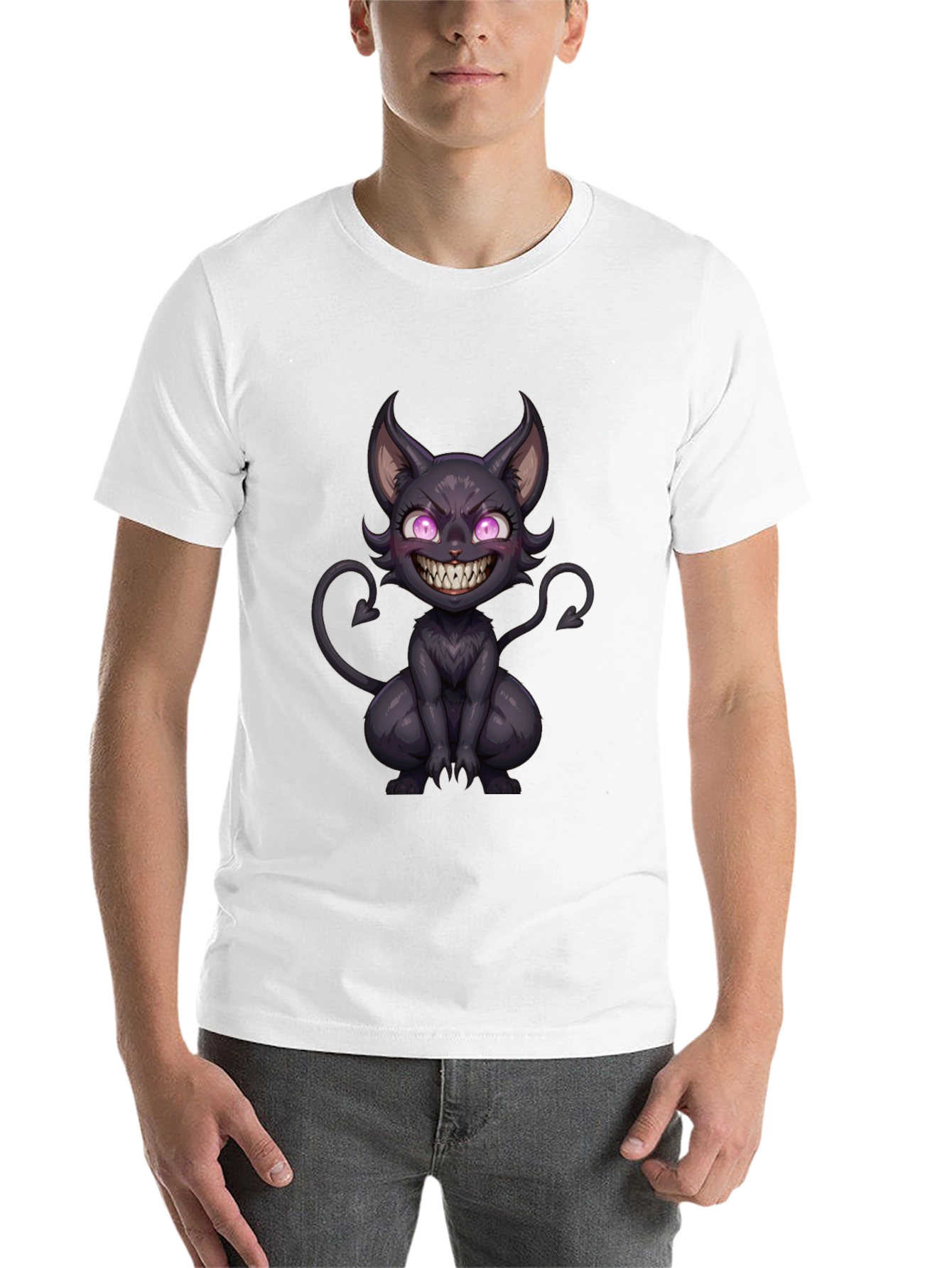 Black Men's Black T-Shirt with Devil Cat Graphic view 14