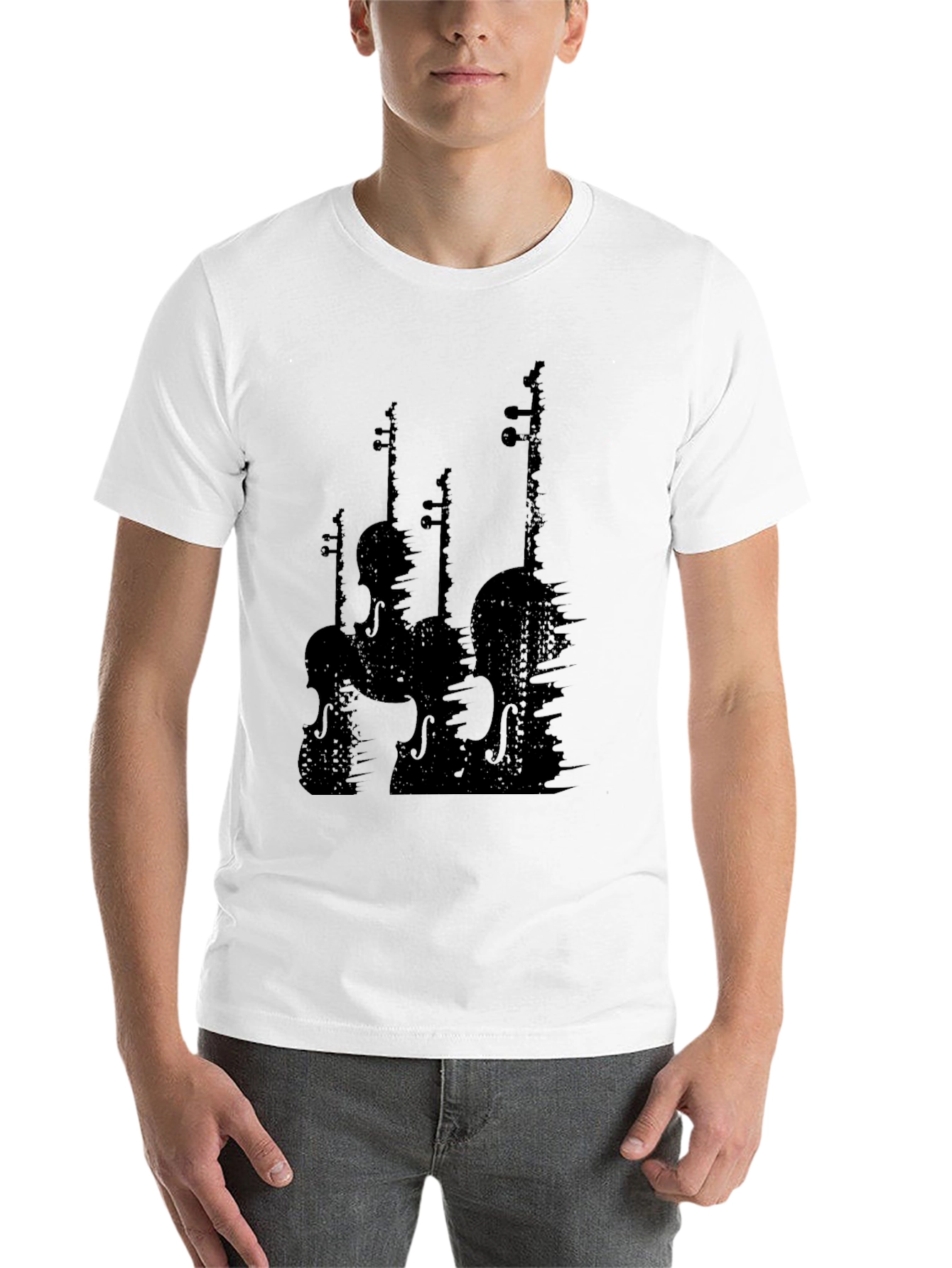 Black Silhouette Violins Graphic Tee - Black Cotton view 14