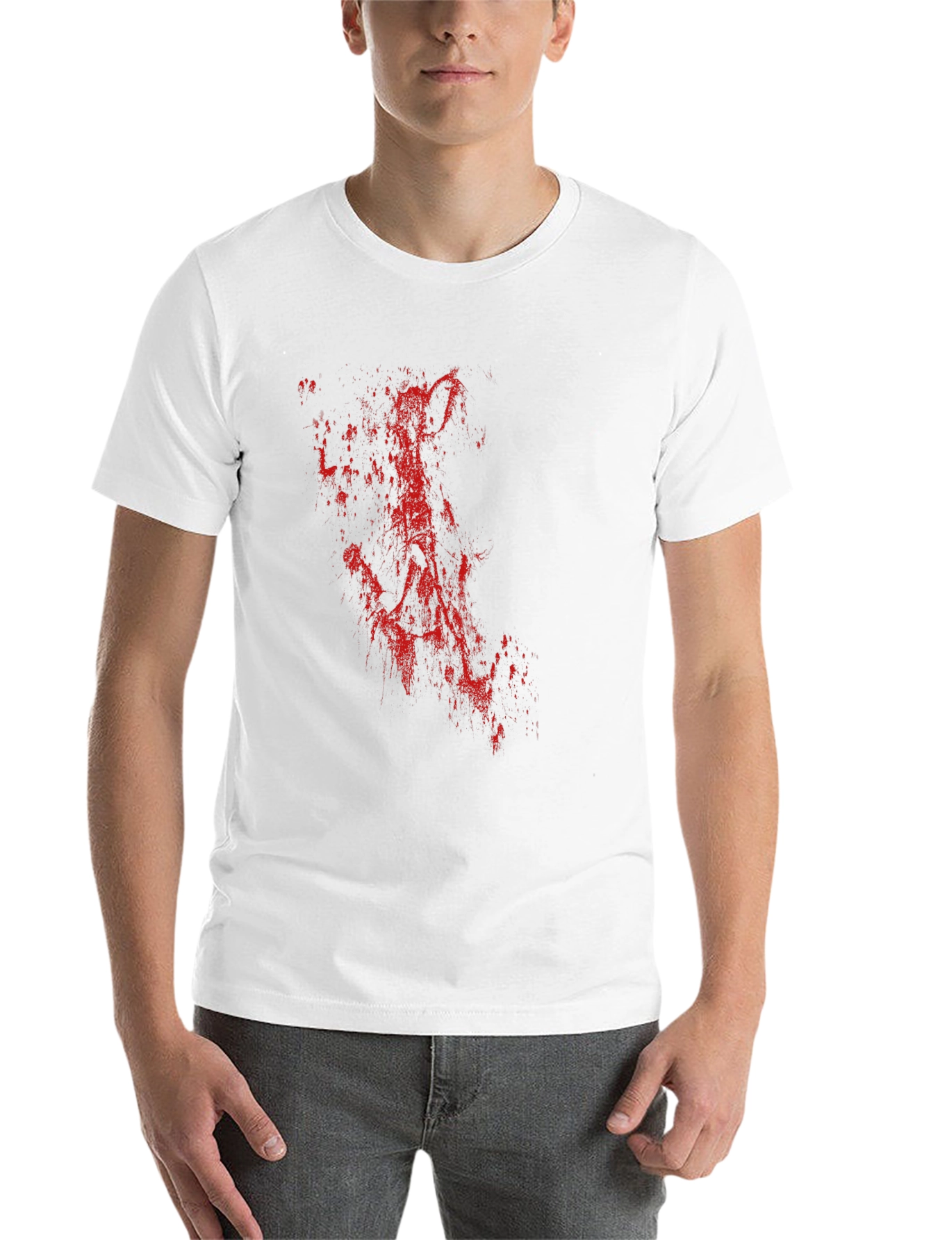 Black Men's Black T-Shirt with Red Abstract Print view 14