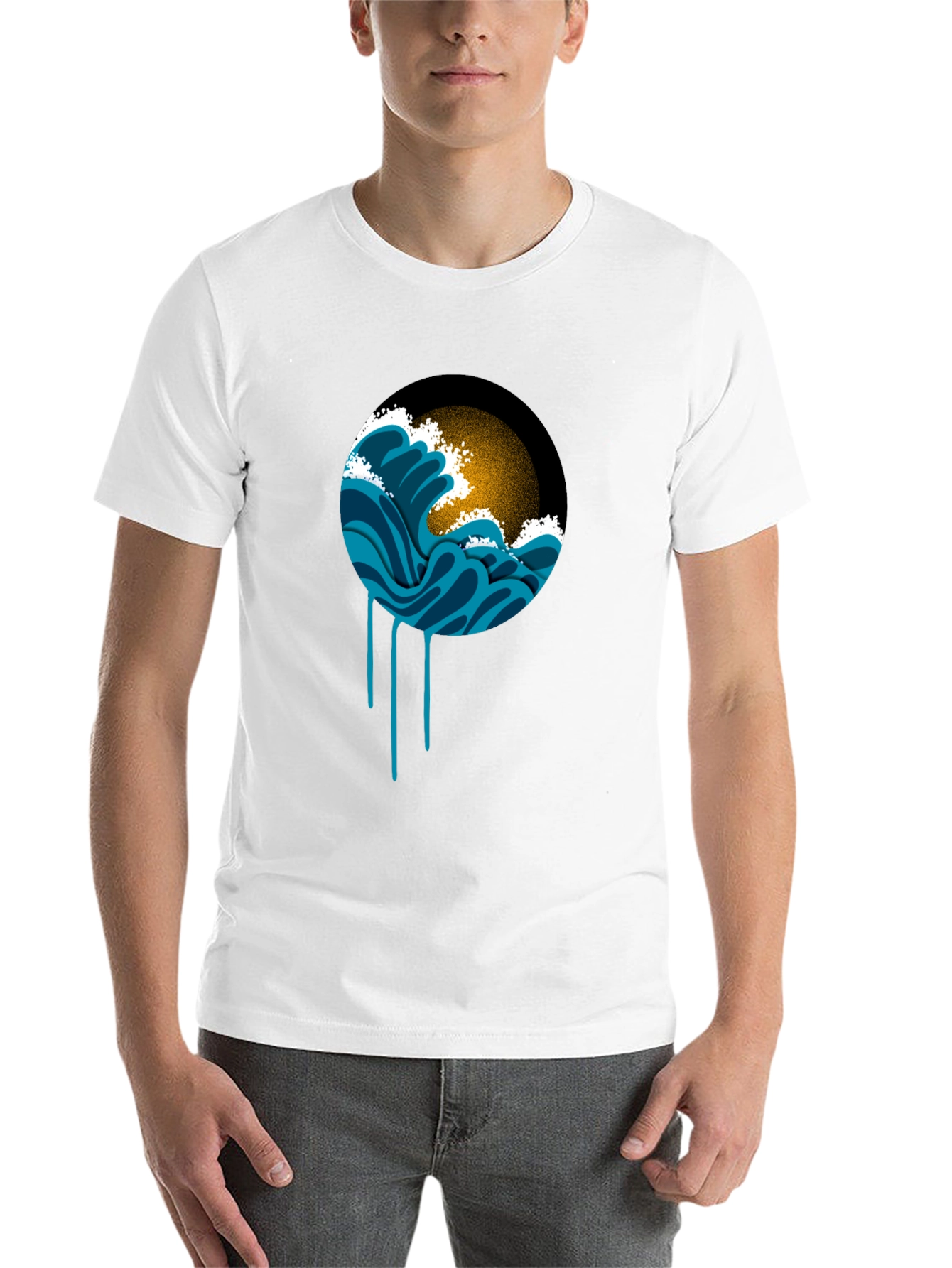 Black Ocean Wave Graphic Black T-Shirt view 14