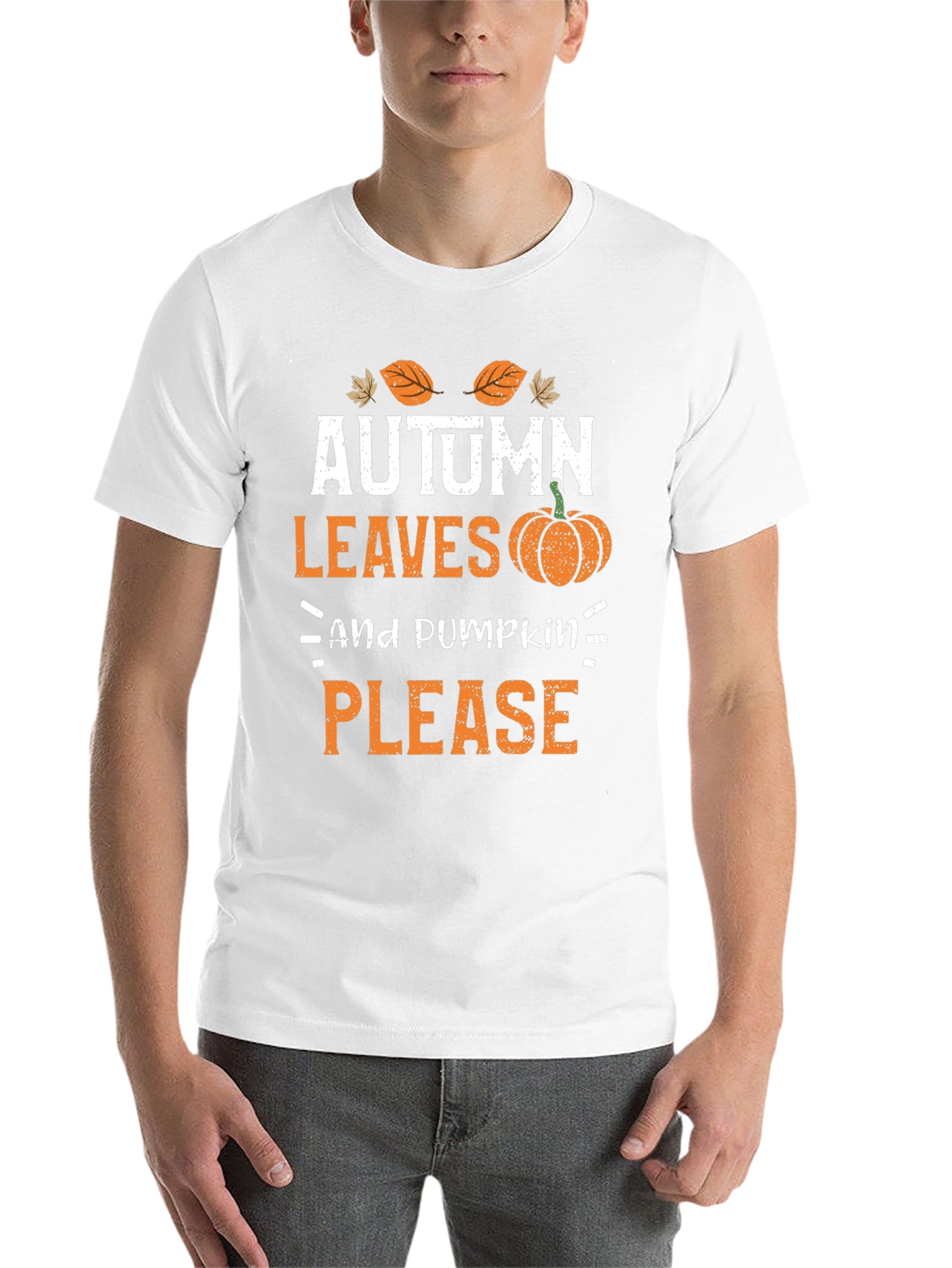 Black Autumn Leaves and Pumpkin Please T-Shirt view 14