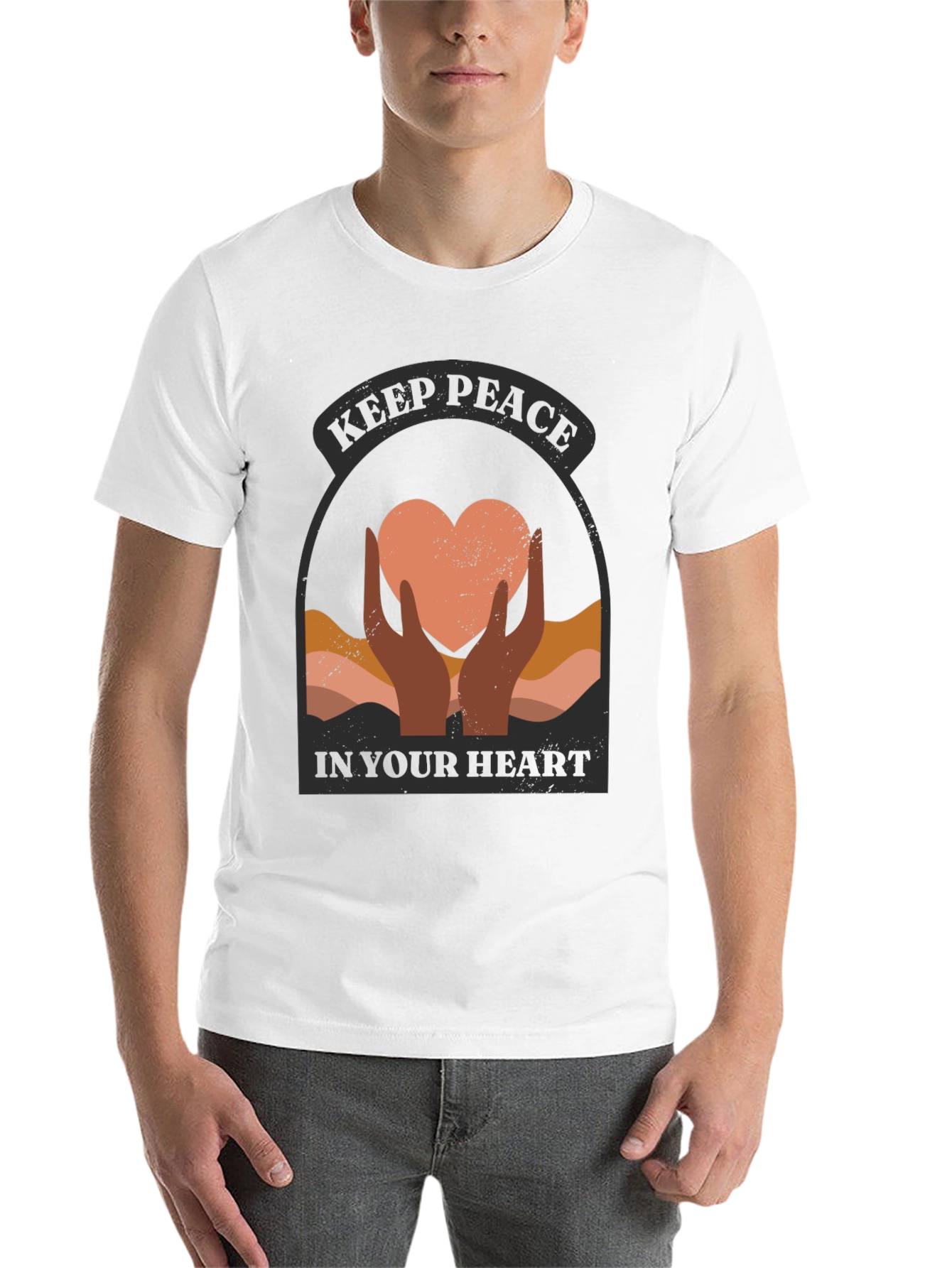 Black Keep Peace Heart Graphic T-Shirt view 14