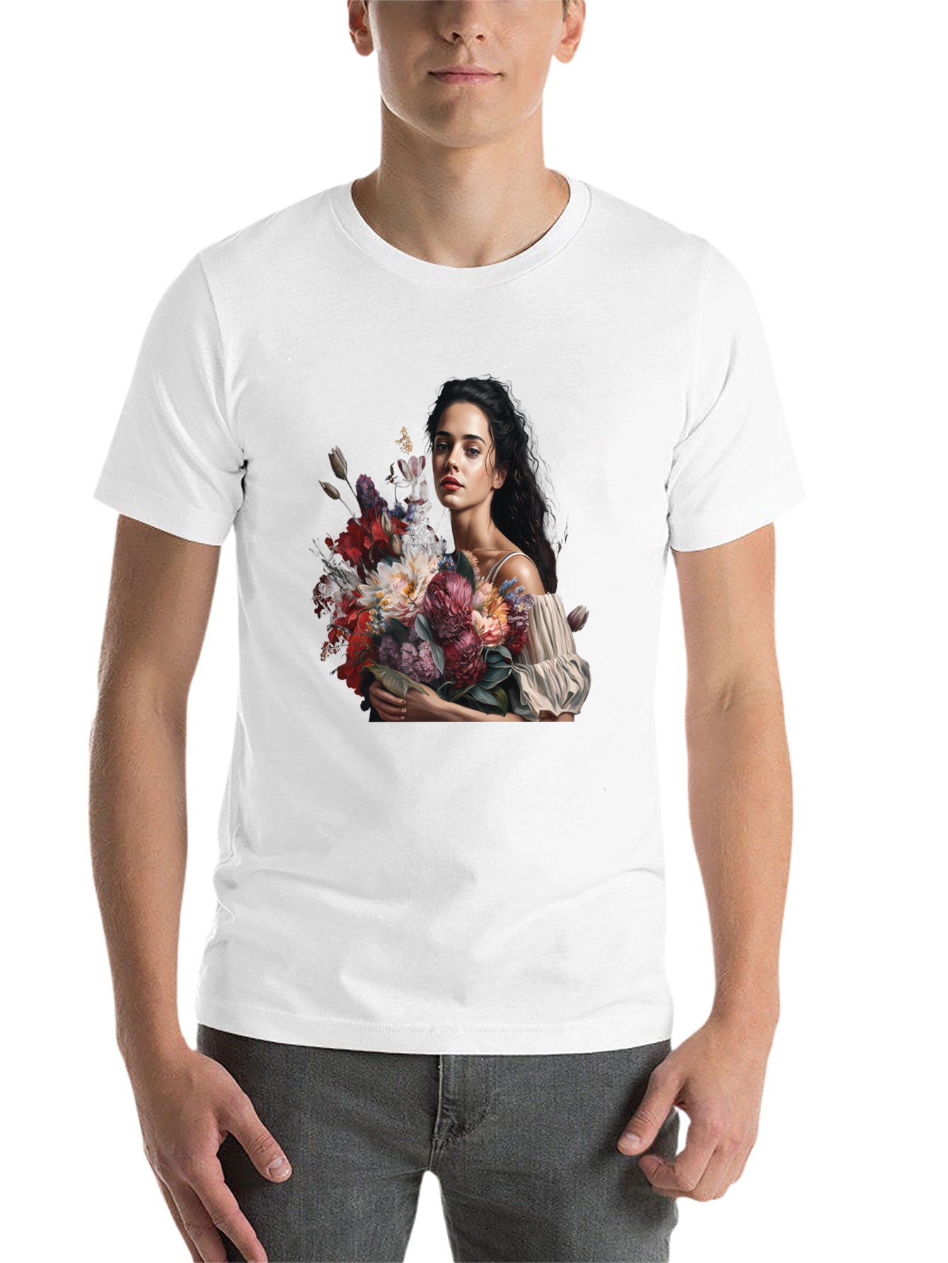 Floral Portrait Black T-Shirt - 14
