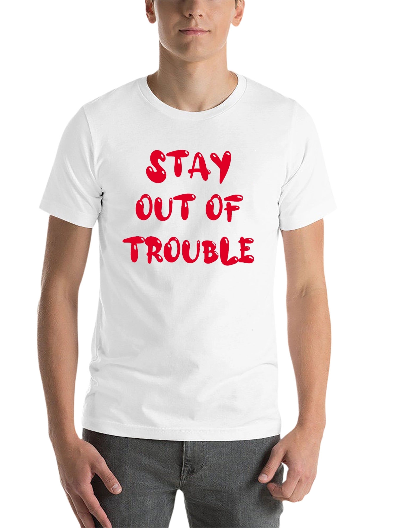 Black Stay Out of Trouble Black Graphic T-Shirt view 14