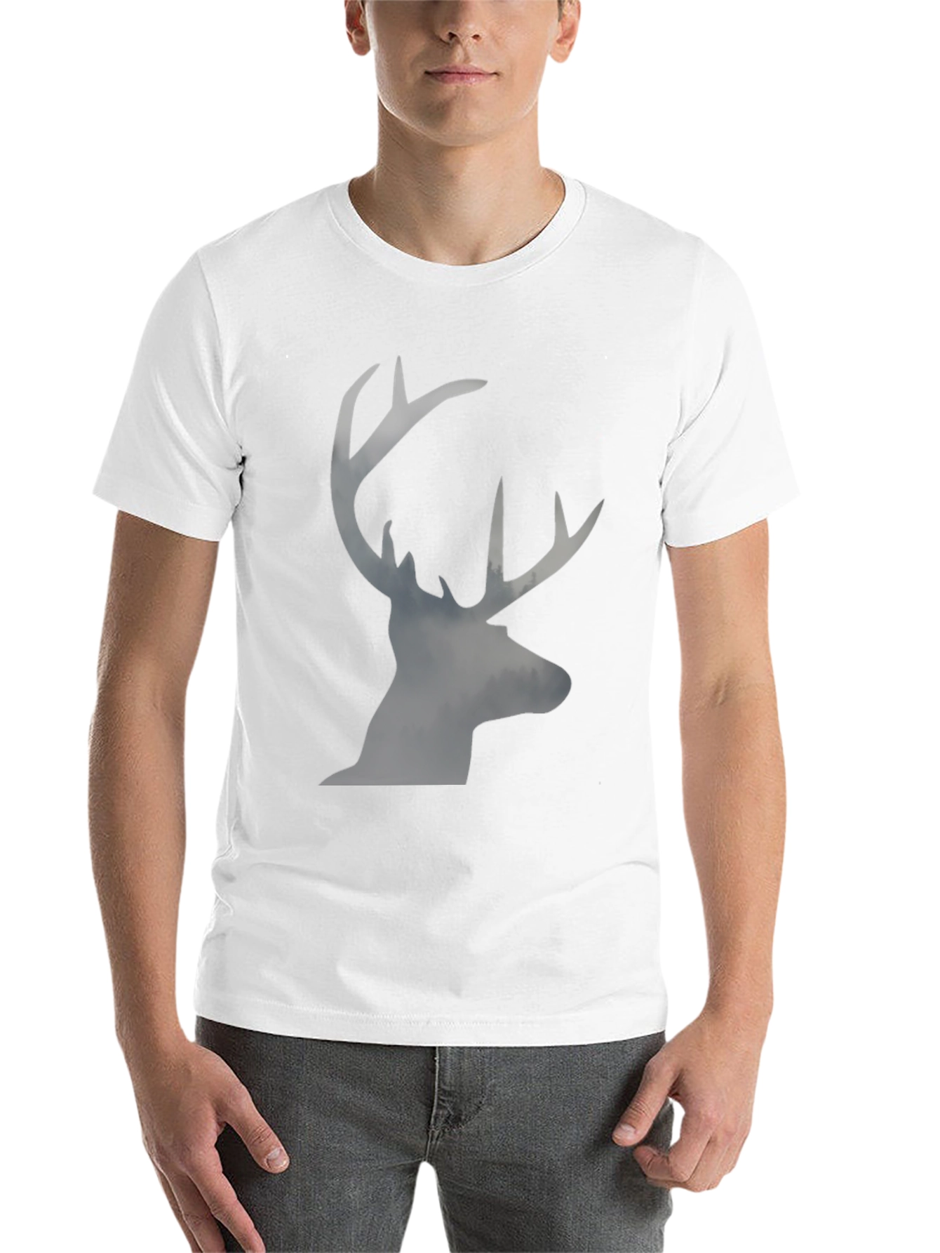 Black Men's Black T-Shirt with Stag Silhouette Graphic view 14