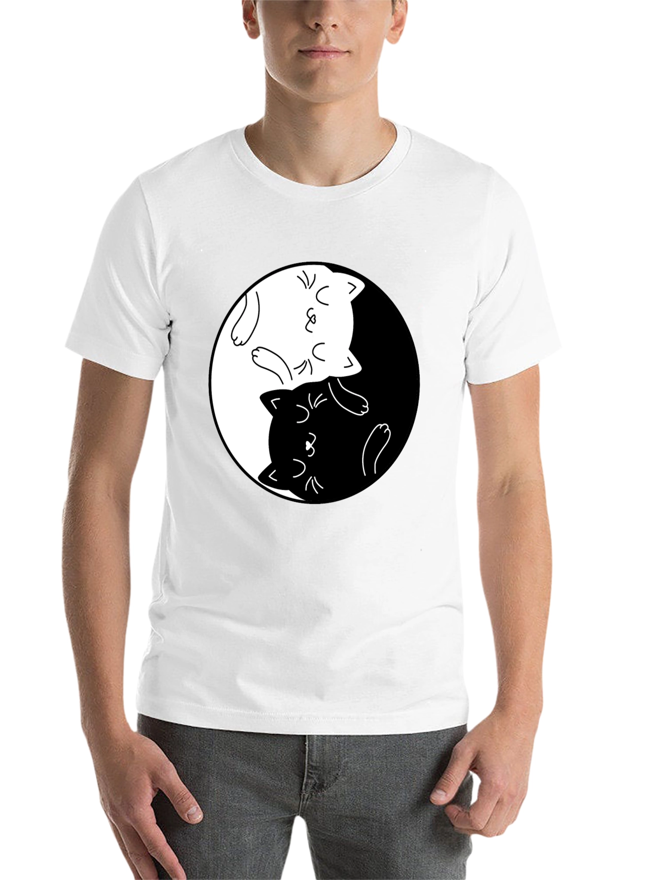 Black Yin Yang Cats Graphic T-Shirt view 14