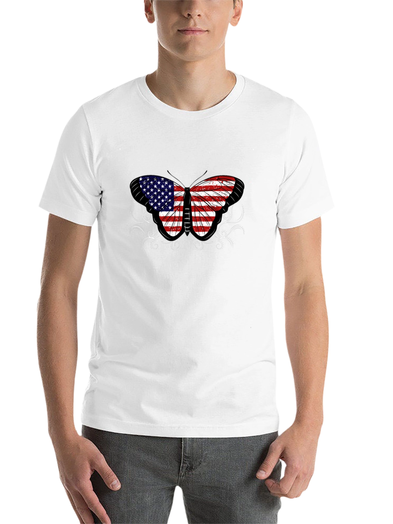 Black American Flag Butterfly Graphic T-Shirt view 14