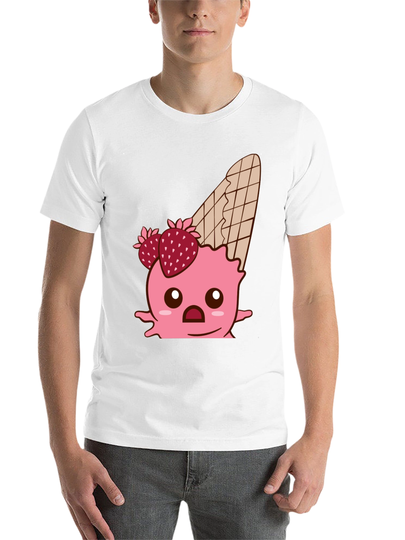 Black Kawaii Strawberry Ice Cream Cone Graphic Tee view 14