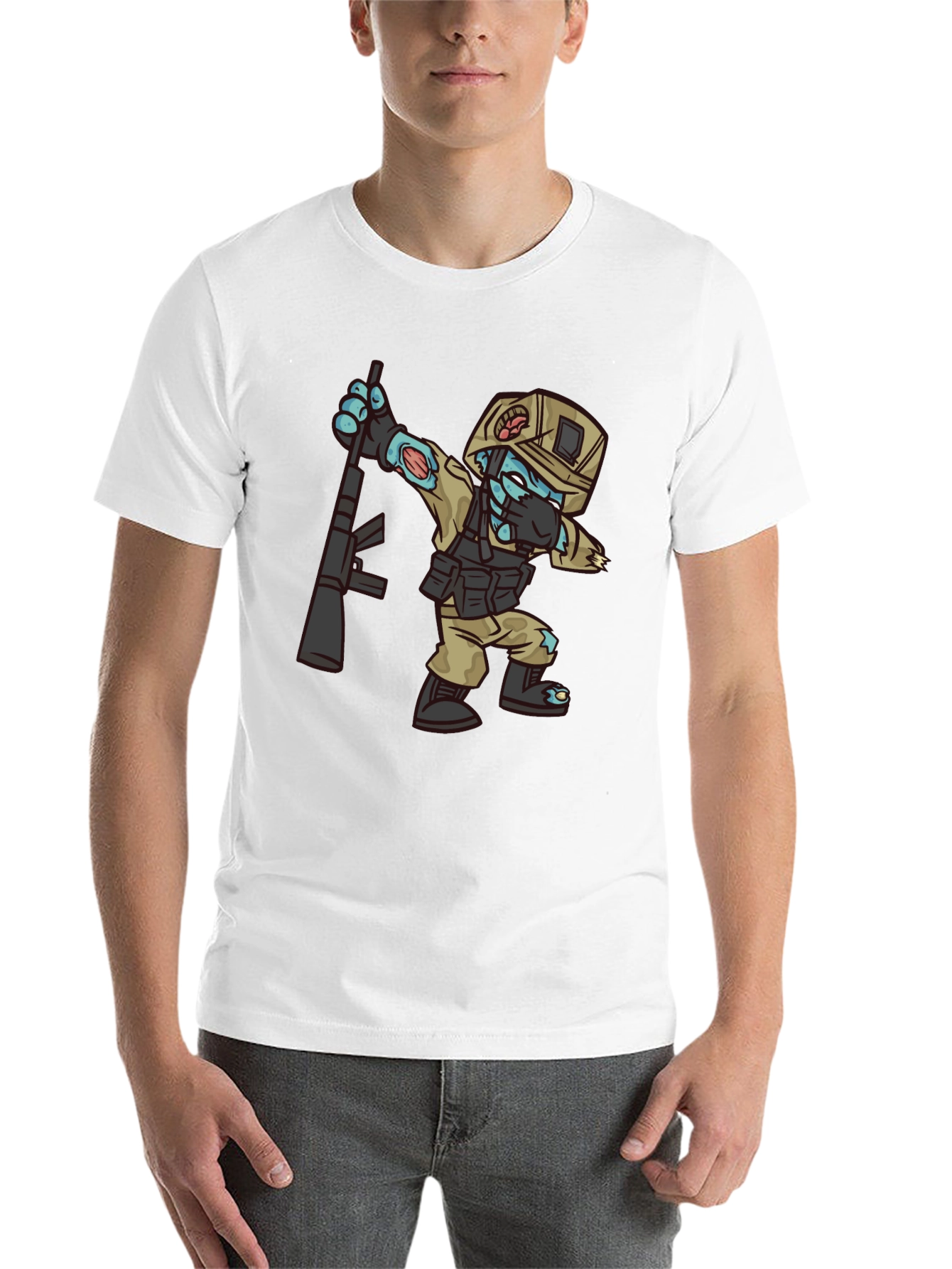 Black Zombie Soldier Dabbing T-Shirt - Funny Graphic Tee view 14