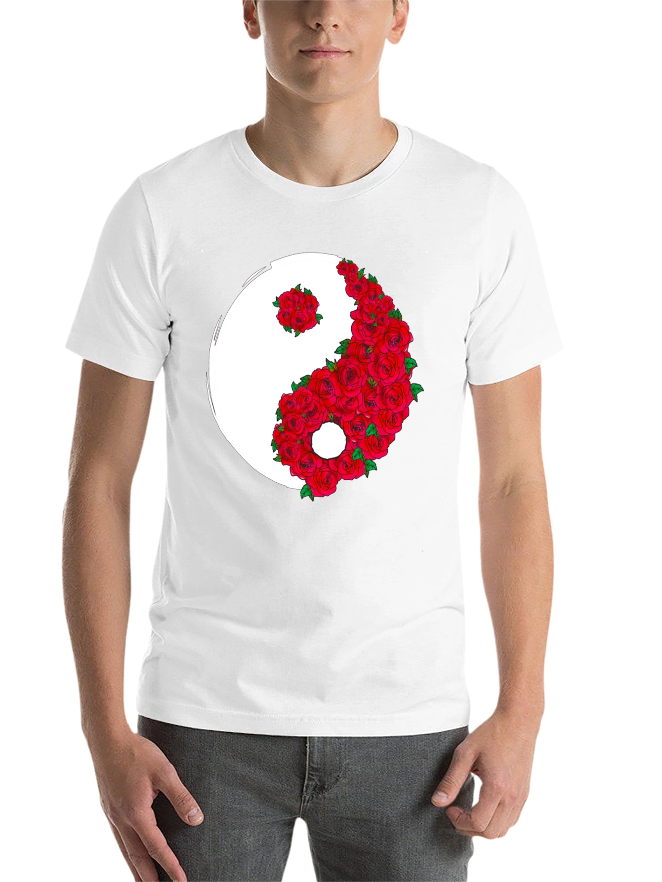 Black Yin Yang Rose Graphic T-Shirt view 14
