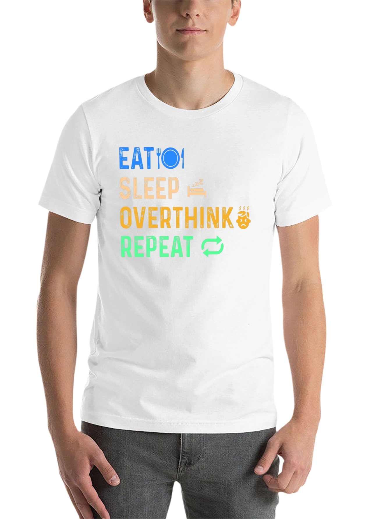 Black Eat Sleep Overthink Repeat Graphic Tee - Black view 14