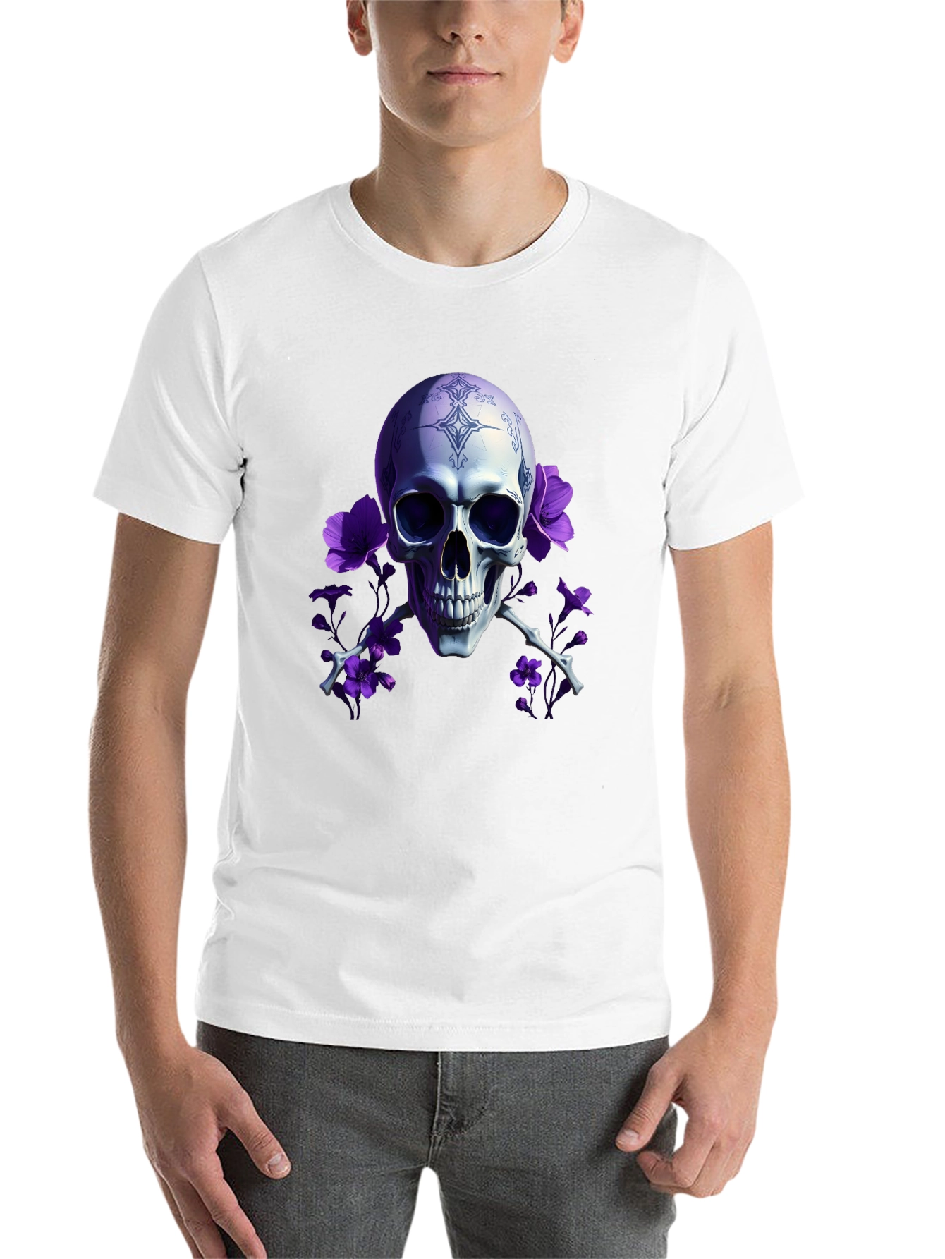 Black Skull & Flowers Graphic Tee view 14
