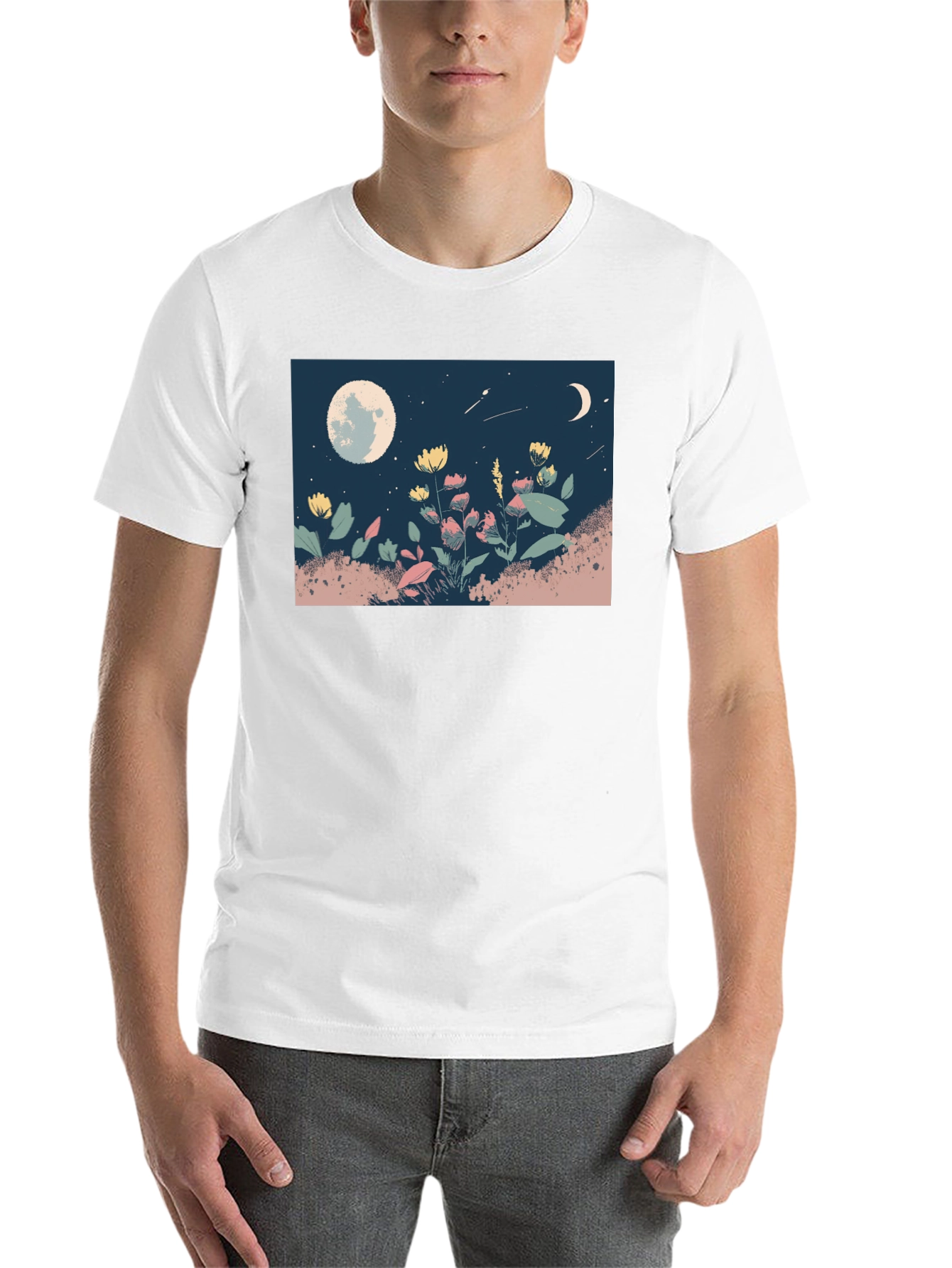 Moonlit Meadow Graphic Tee - Black Casual Shirt - 14