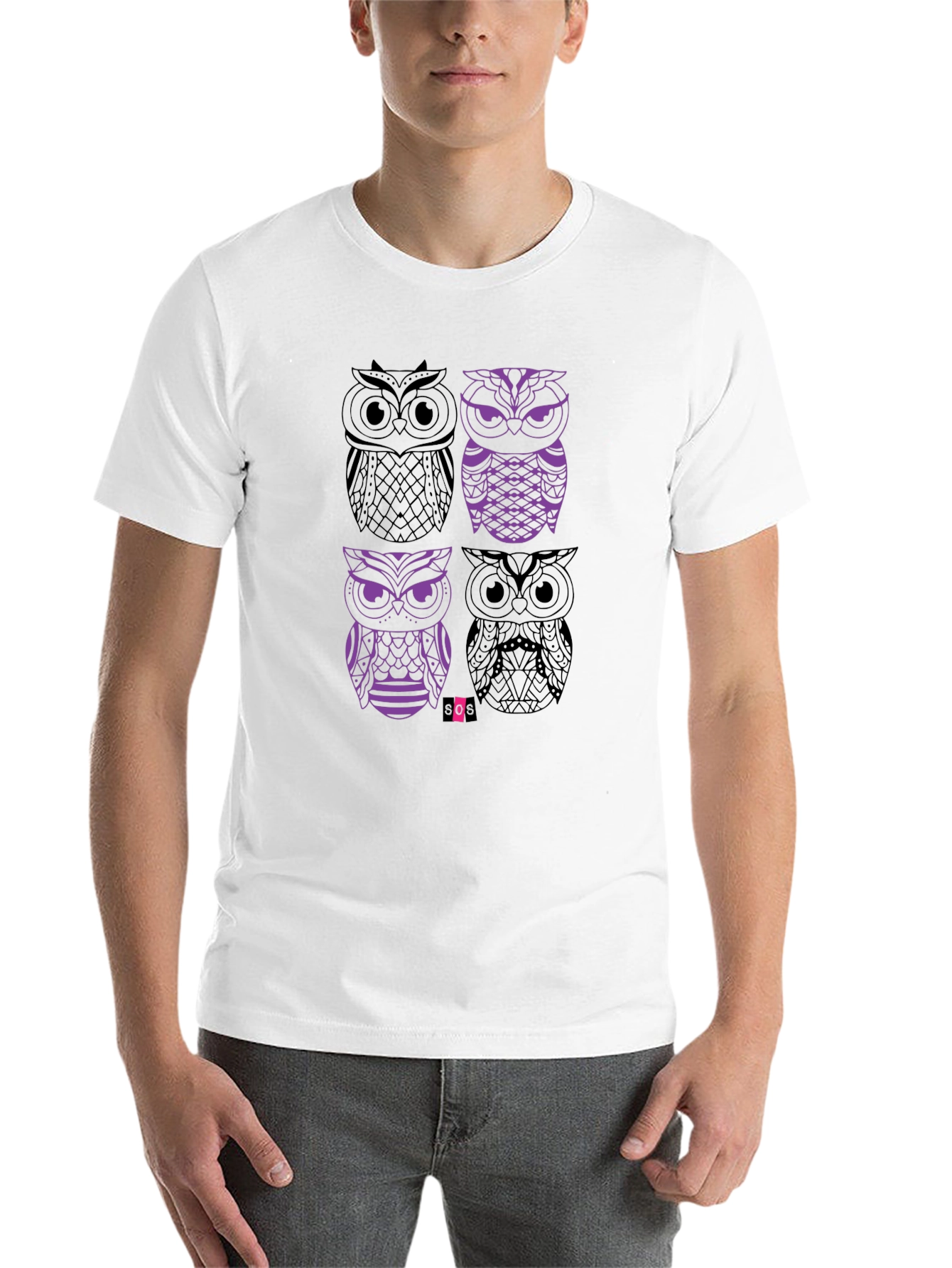 Owl Graphic Print Men's Black T-Shirt - 14