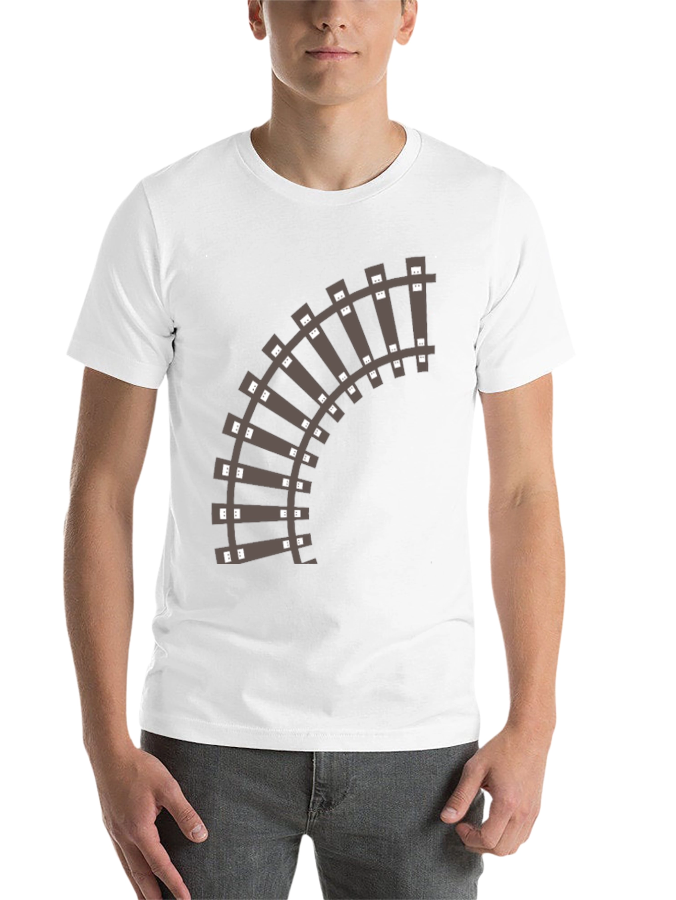 Black Railroad Track Graphic T-Shirt - Black Cotton Tee view 14