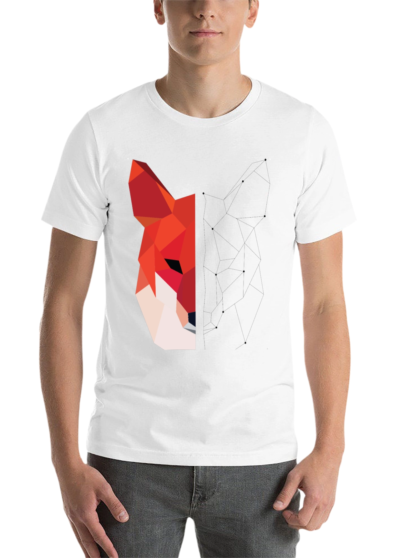 Black Geometric Fox Graphic Black T-Shirt view 14