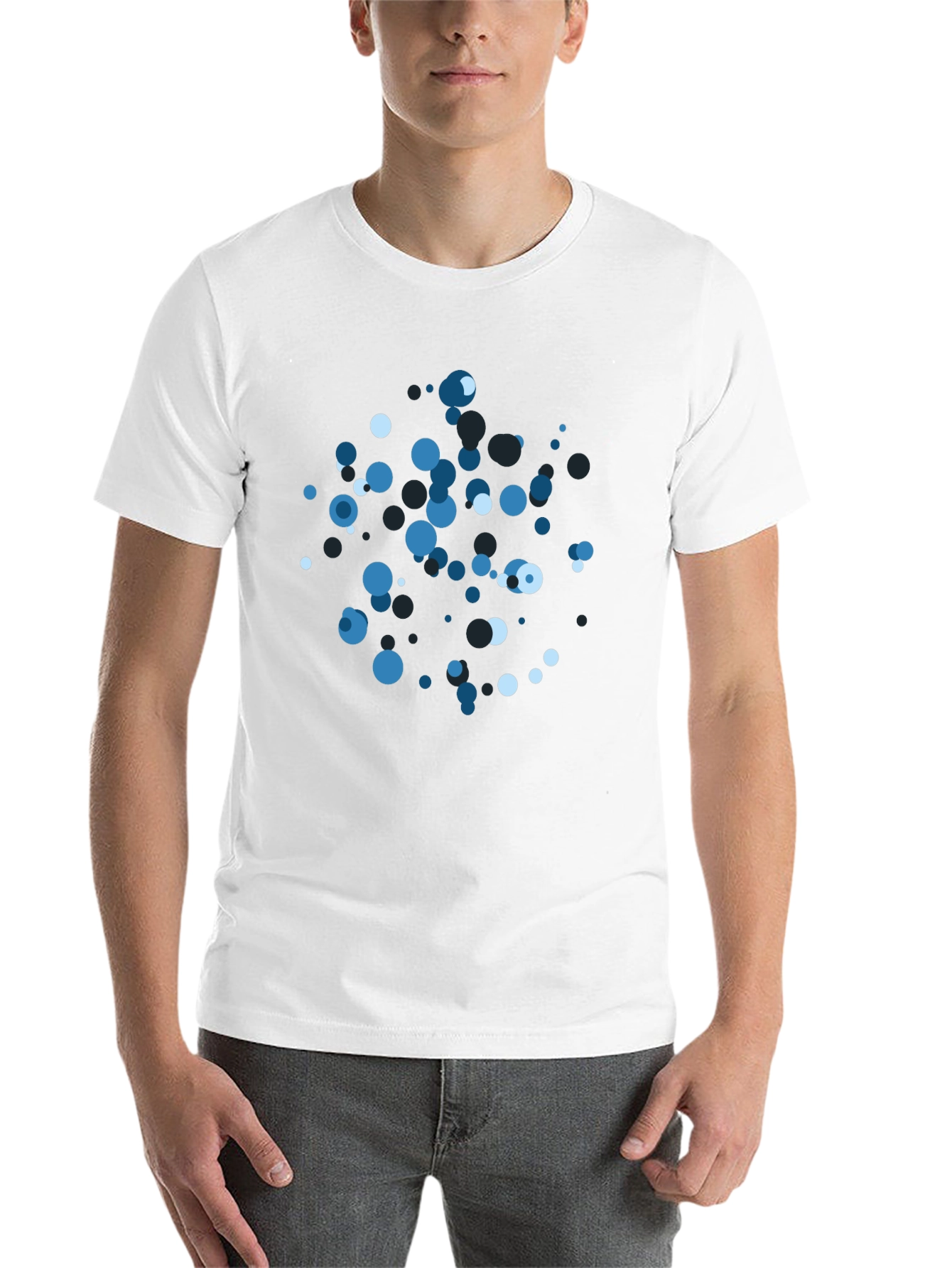 Black Abstract Blue Bubble Print Black T-Shirt view 14