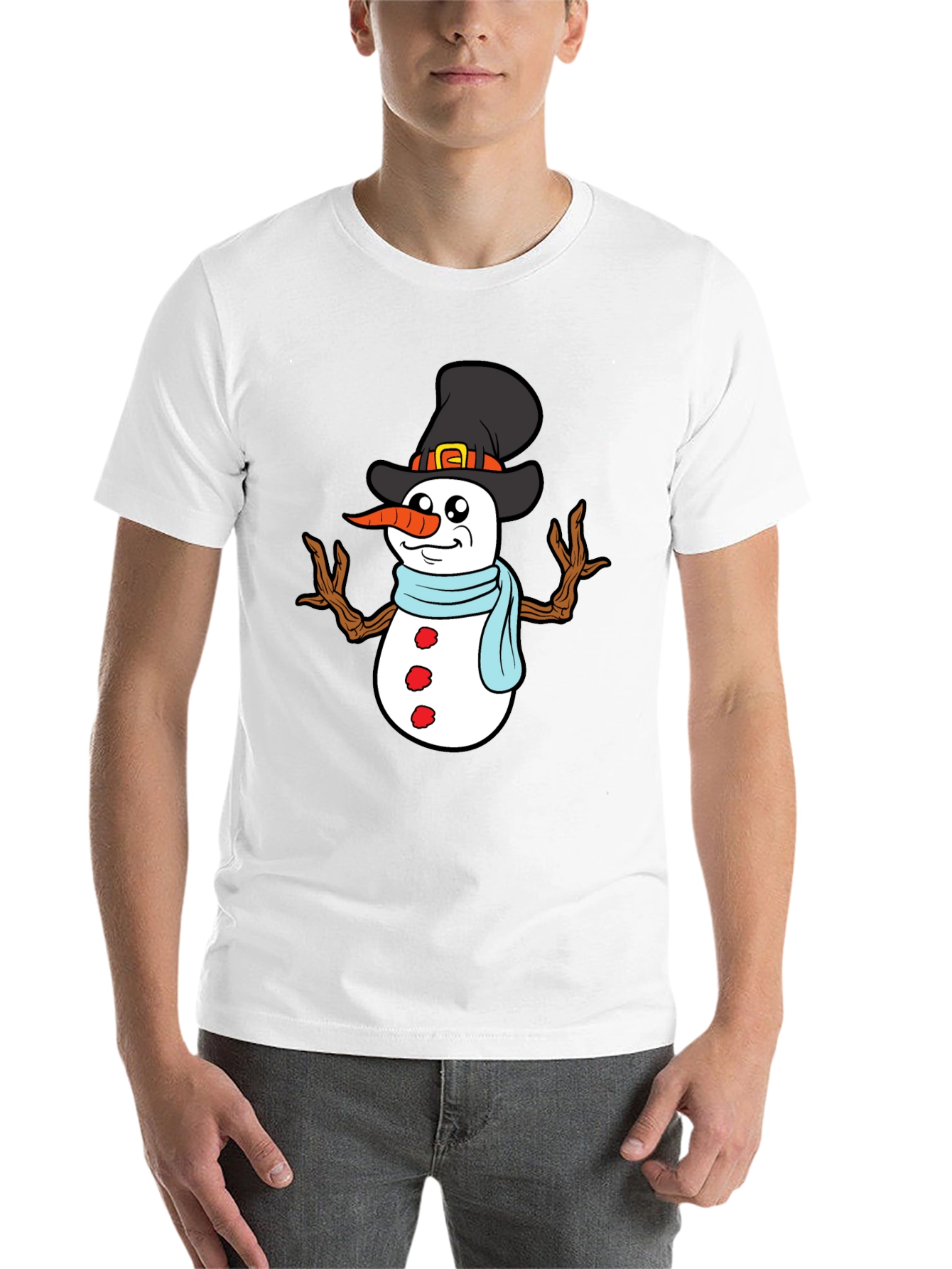 Black Snowman Graphic Tee - Festive Winter Holiday Shirt view 14