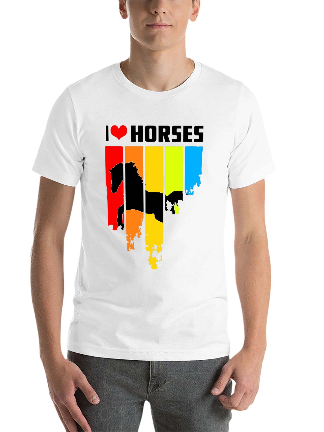 Black I Heart Horses Graphic Tee - Rainbow Horse Design view 14