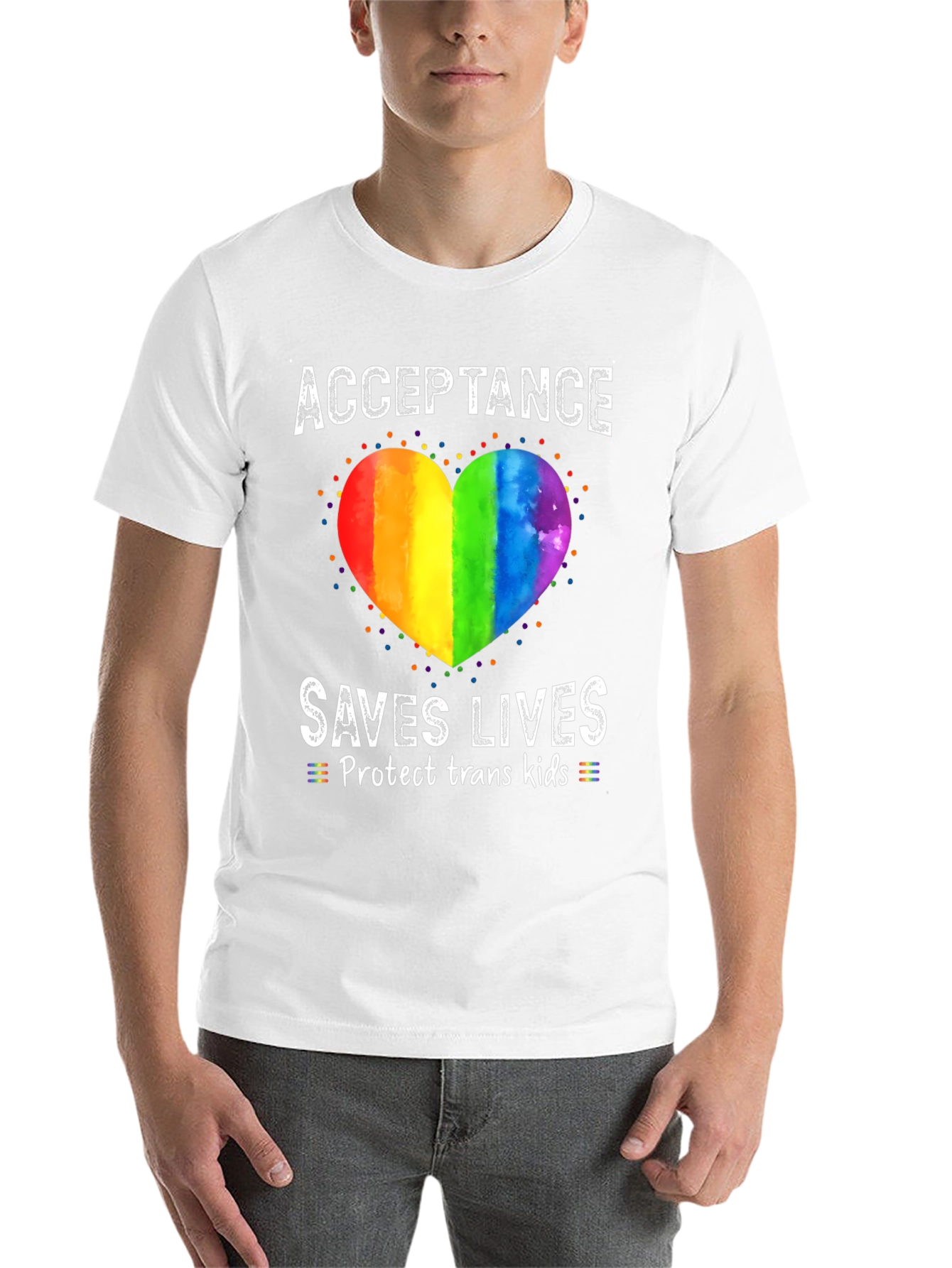 Black Acceptance Saves Lives Rainbow Heart T-Shirt view 14