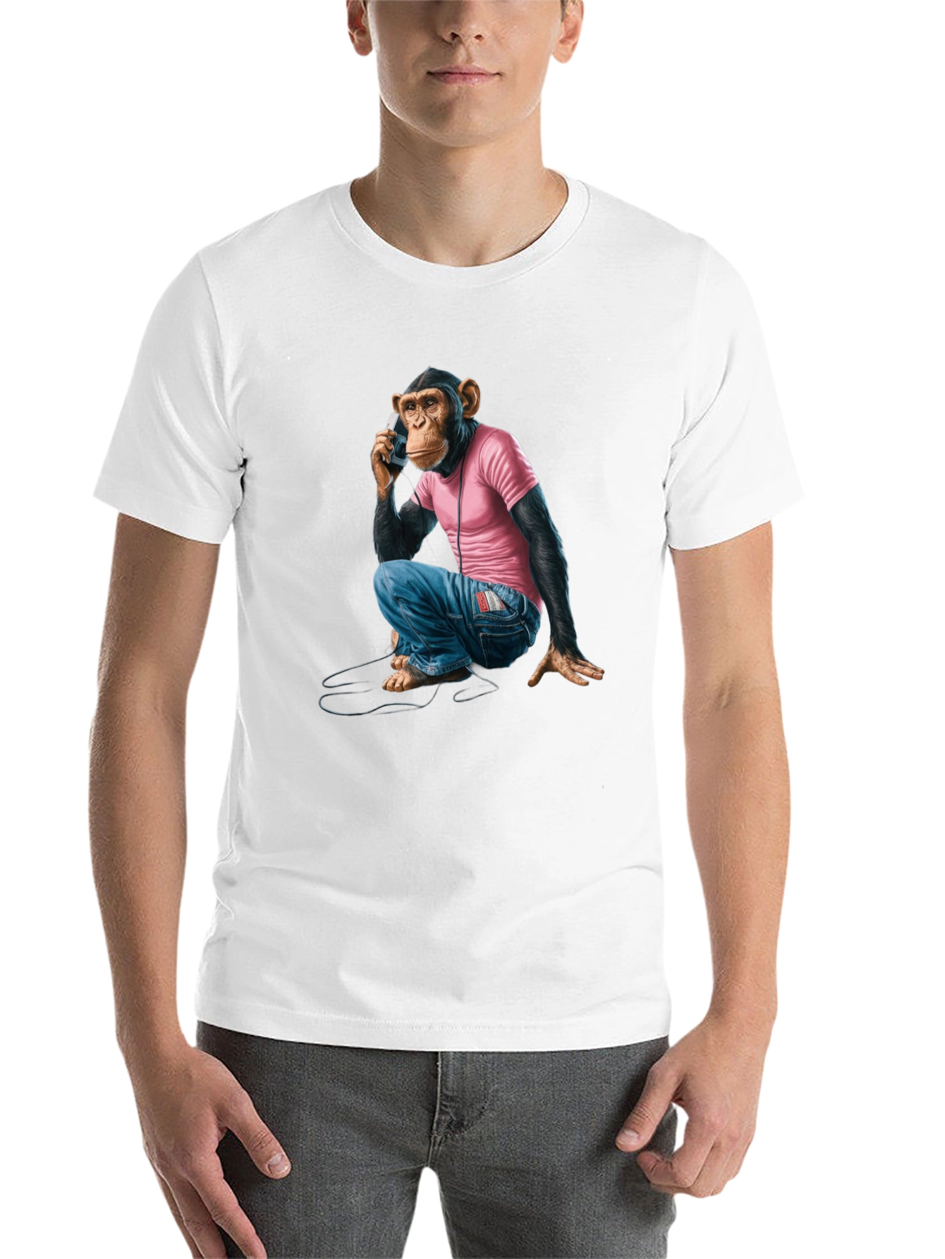 Black Monkey on Phone Graphic Tee - Quirky & Unique Design view 14