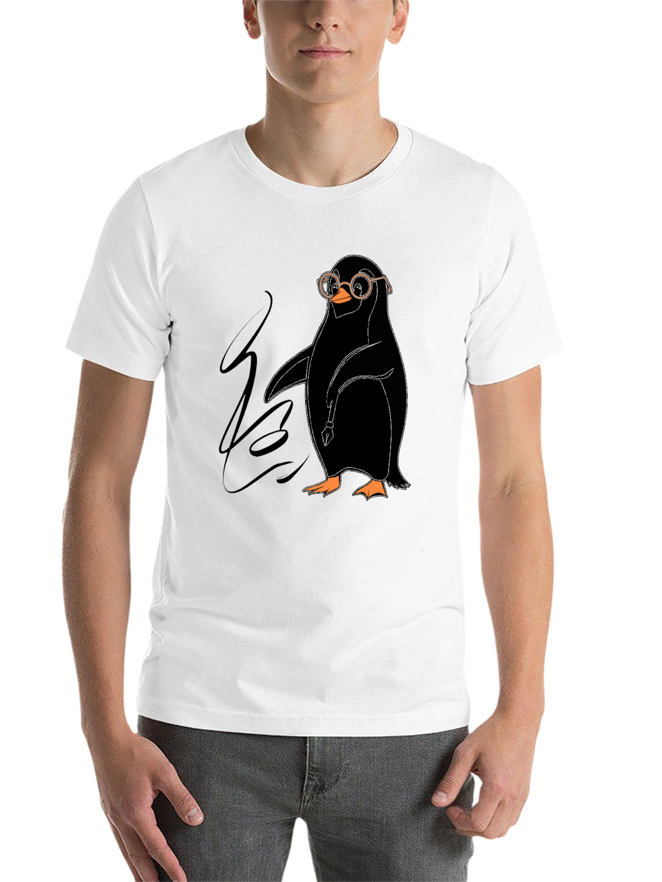 Black Penguin with Glasses Graphic Tee - Quirky Black T-Shirt view 14