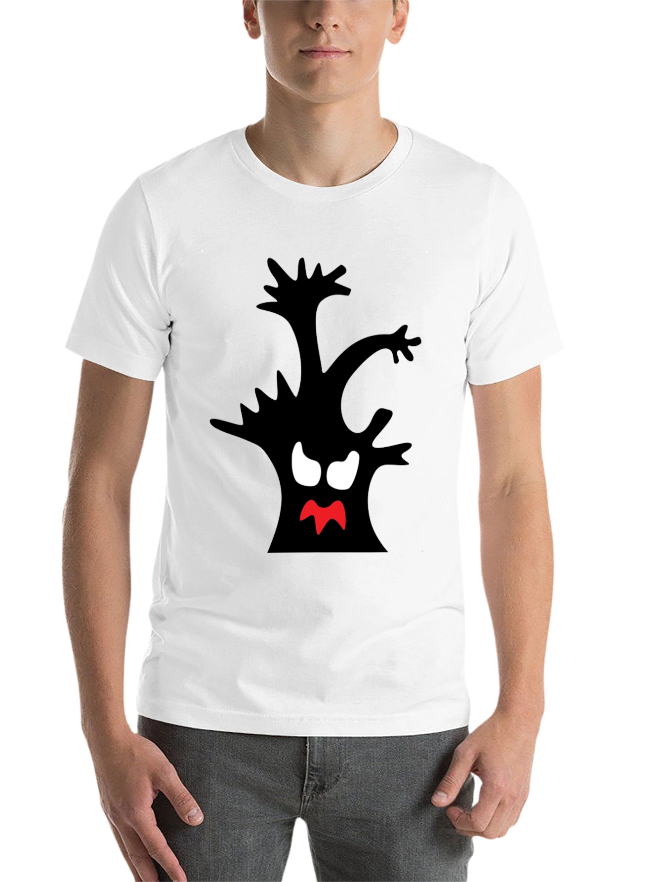 Black Spooky Tree Graphic Tee - Black Cotton T-Shirt view 14