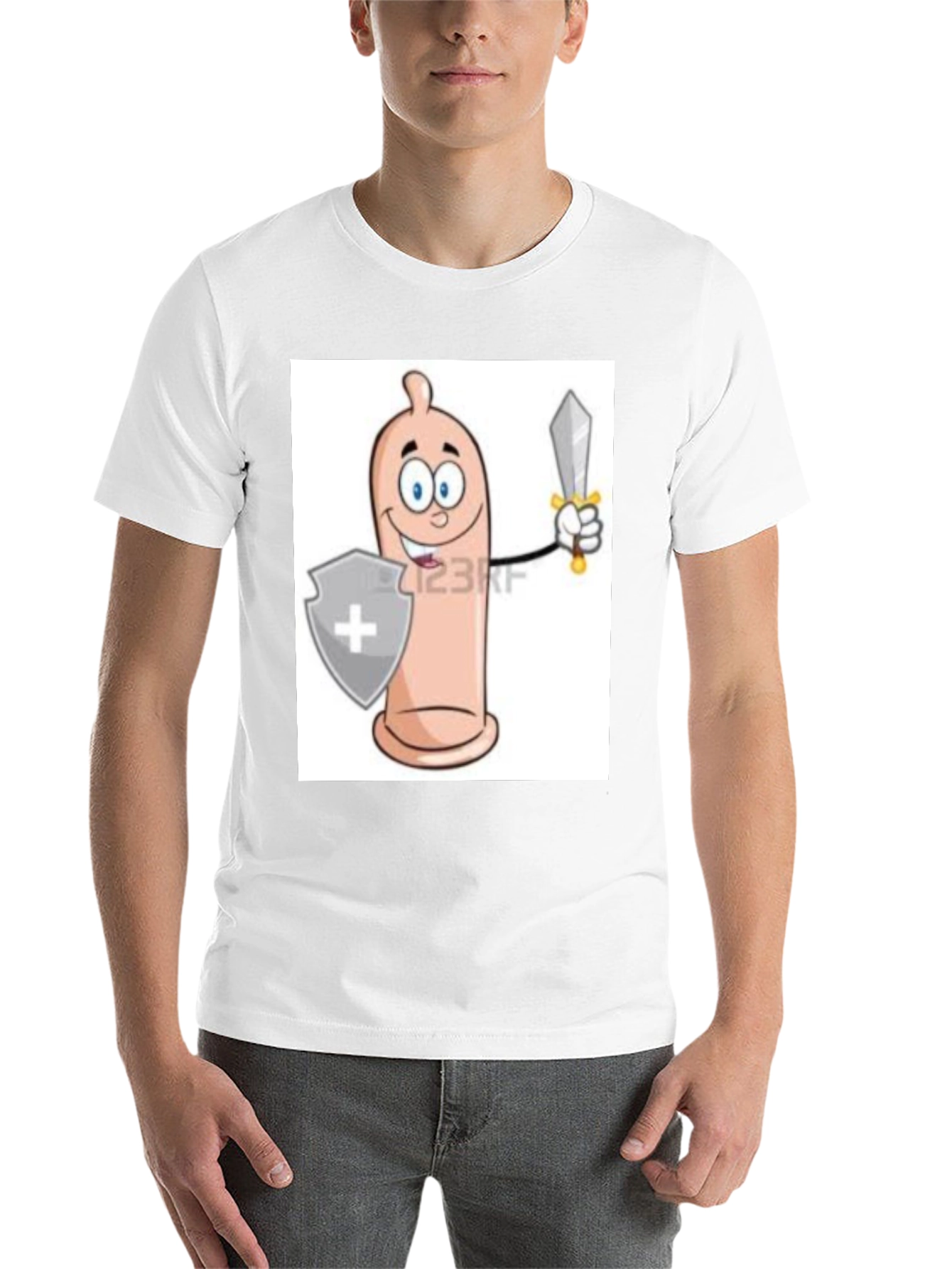 Black Funny Condom Cartoon Graphic Tee view 14