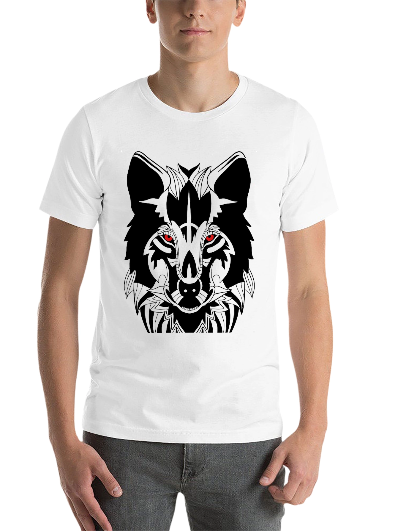 Black Men's Black Wolf Graphic T-Shirt view 14