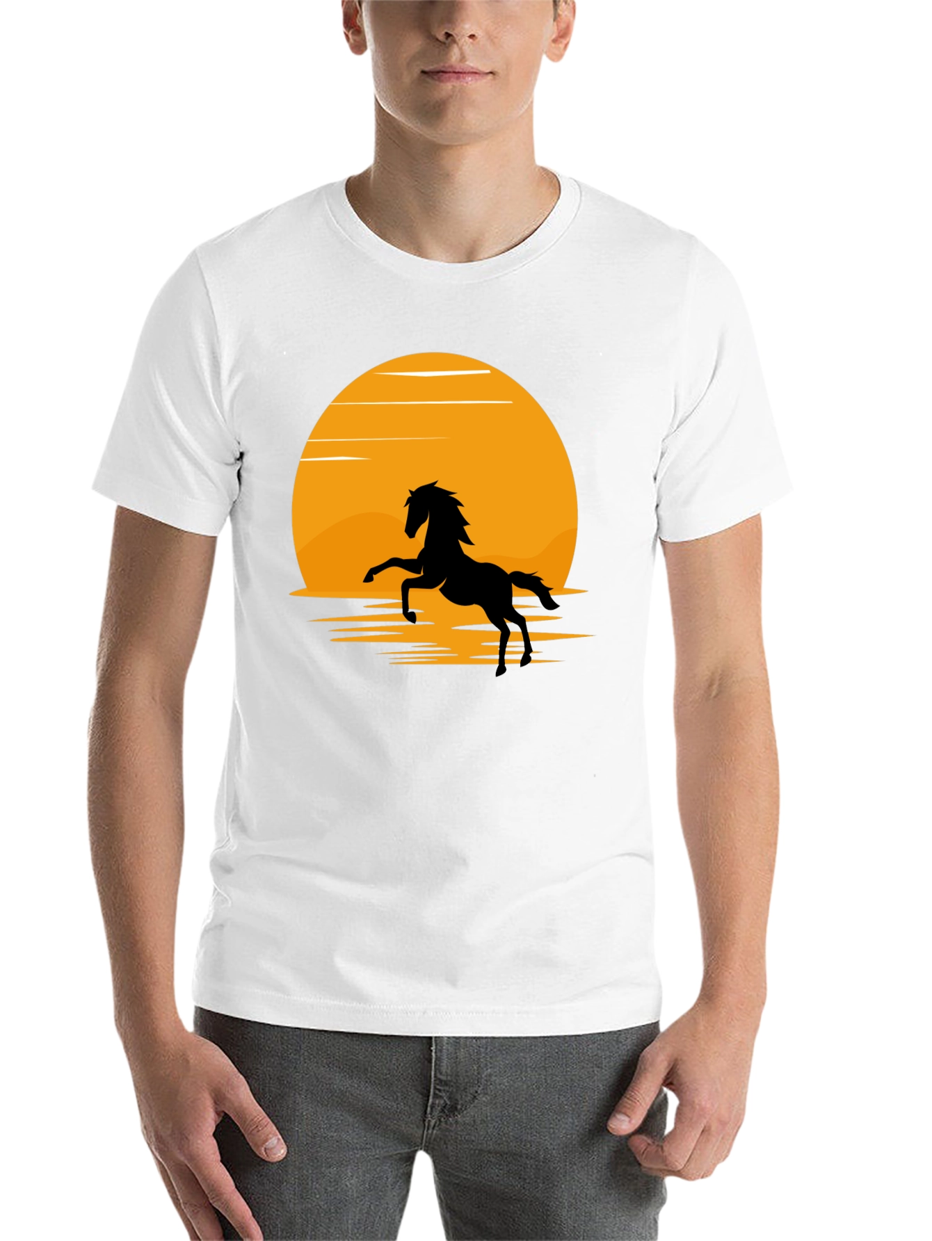 Black Silhouette Horse T-Shirt - Black, Sun Design view 14