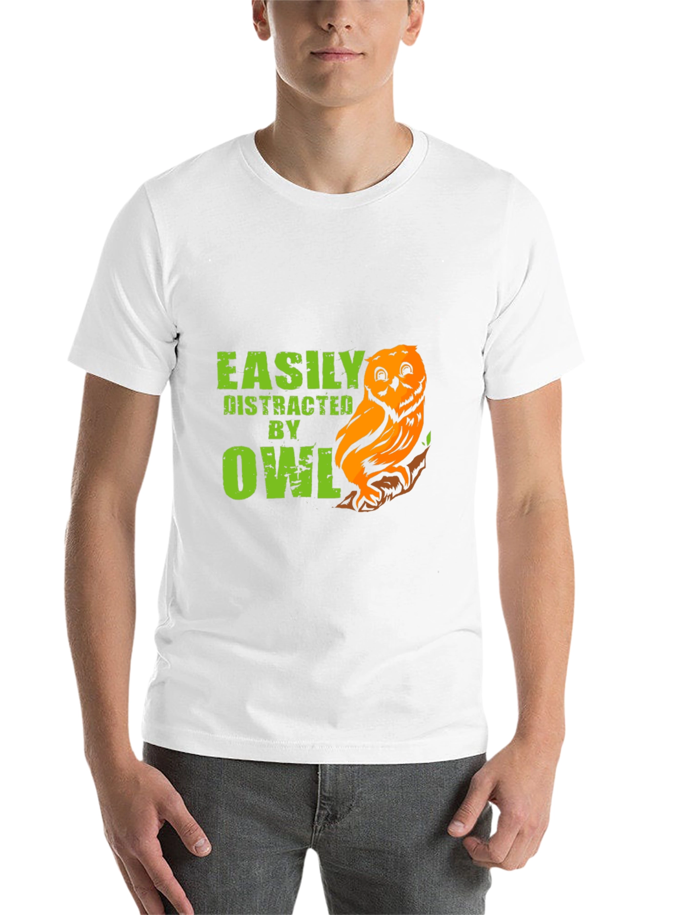 Black Easily Distracted By Owls Funny T-Shirt view 14