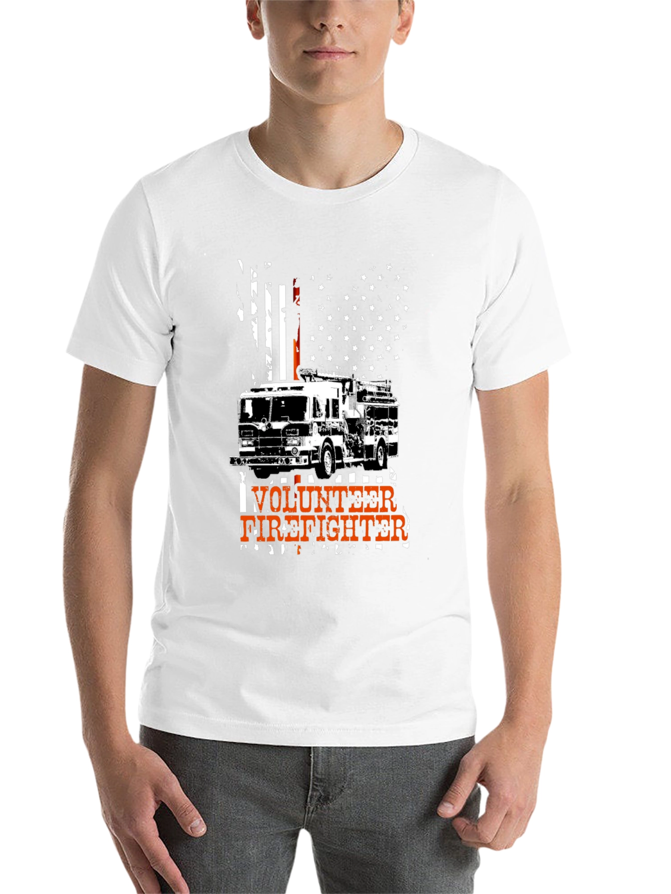 Black Volunteer Firefighter Tee - American Flag Design view 14