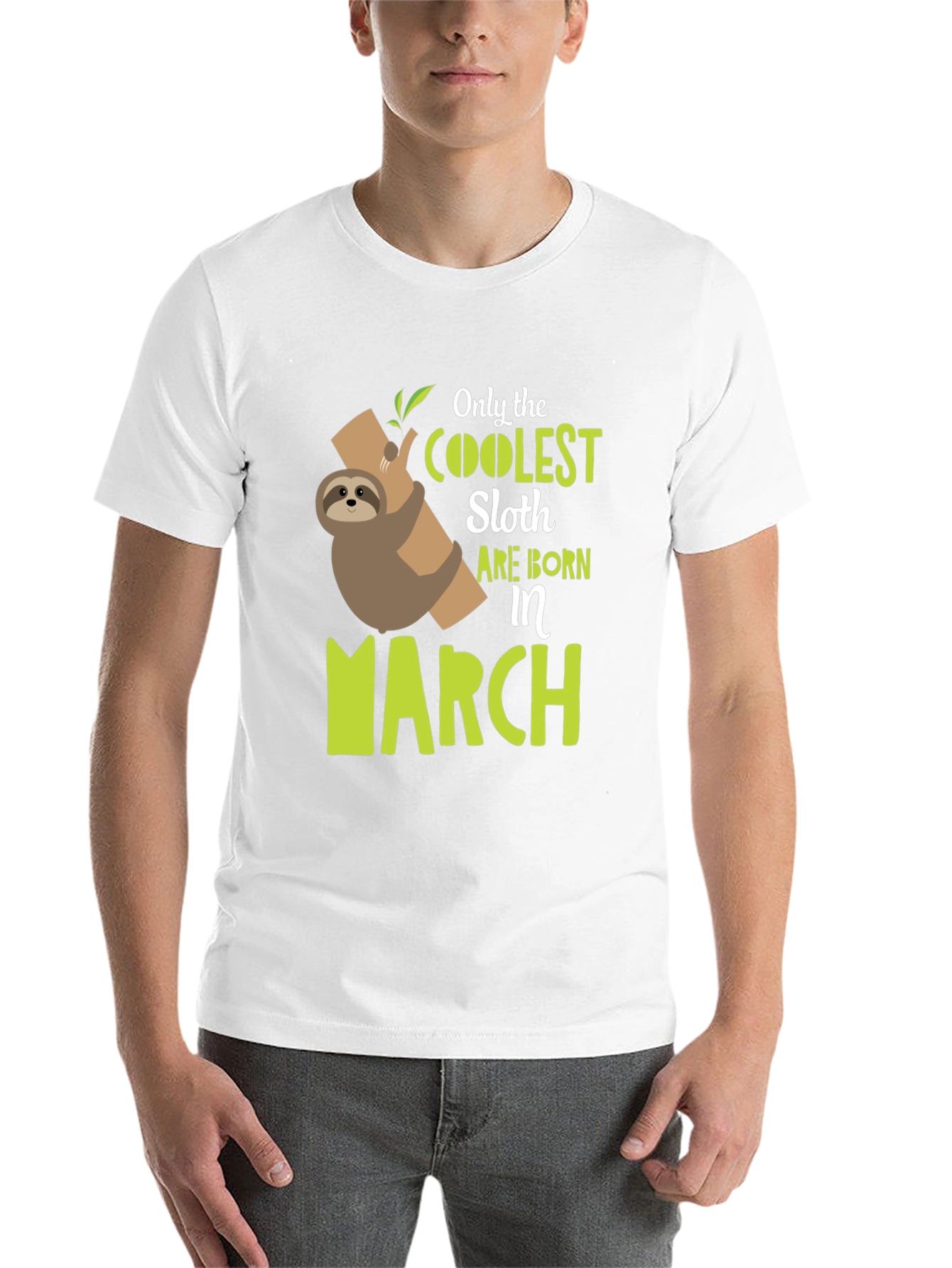 Black Coolest Sloth Born in March Black T-Shirt view 14